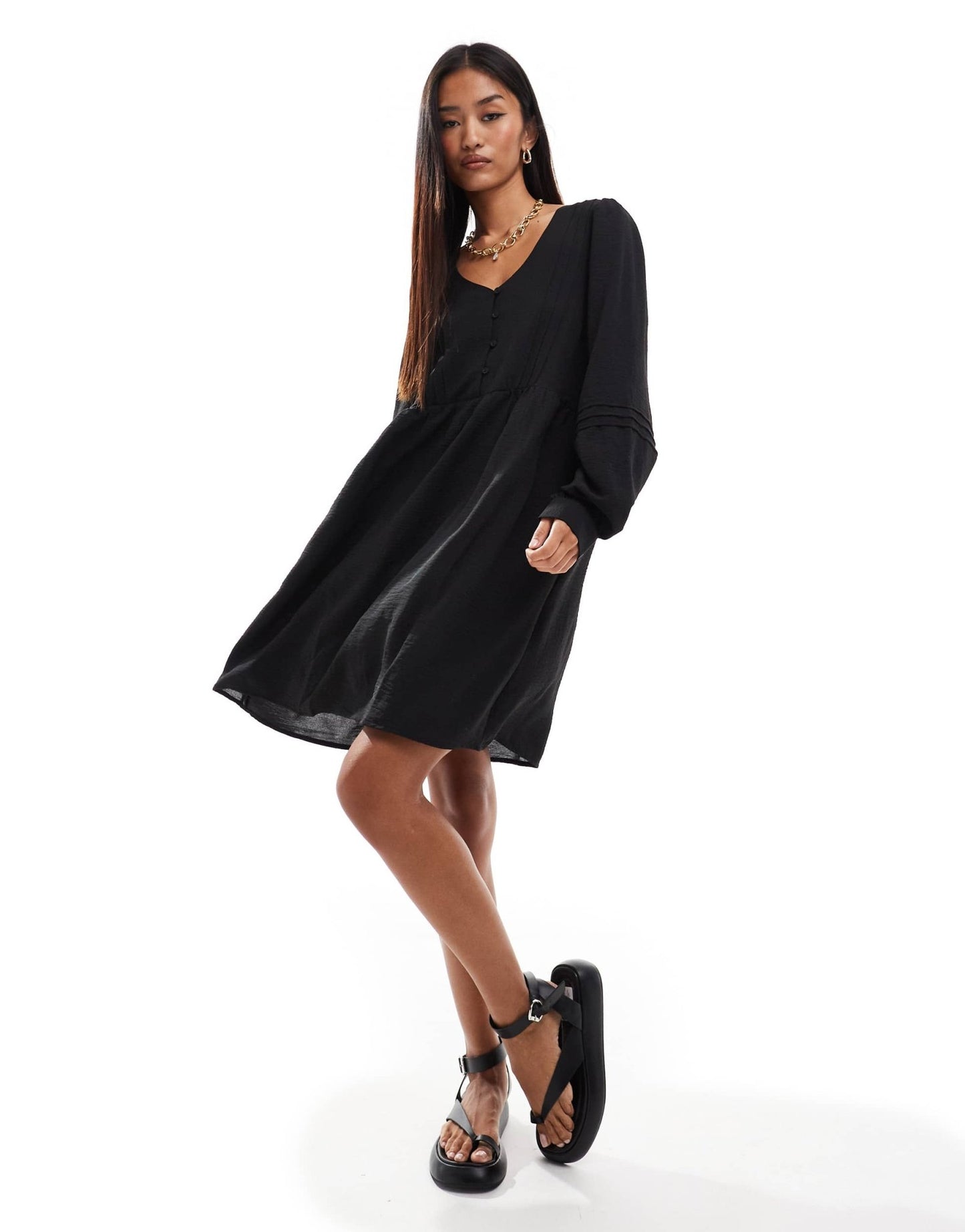 JDY pleated detail smock dress in black - ASOS Sample Sale