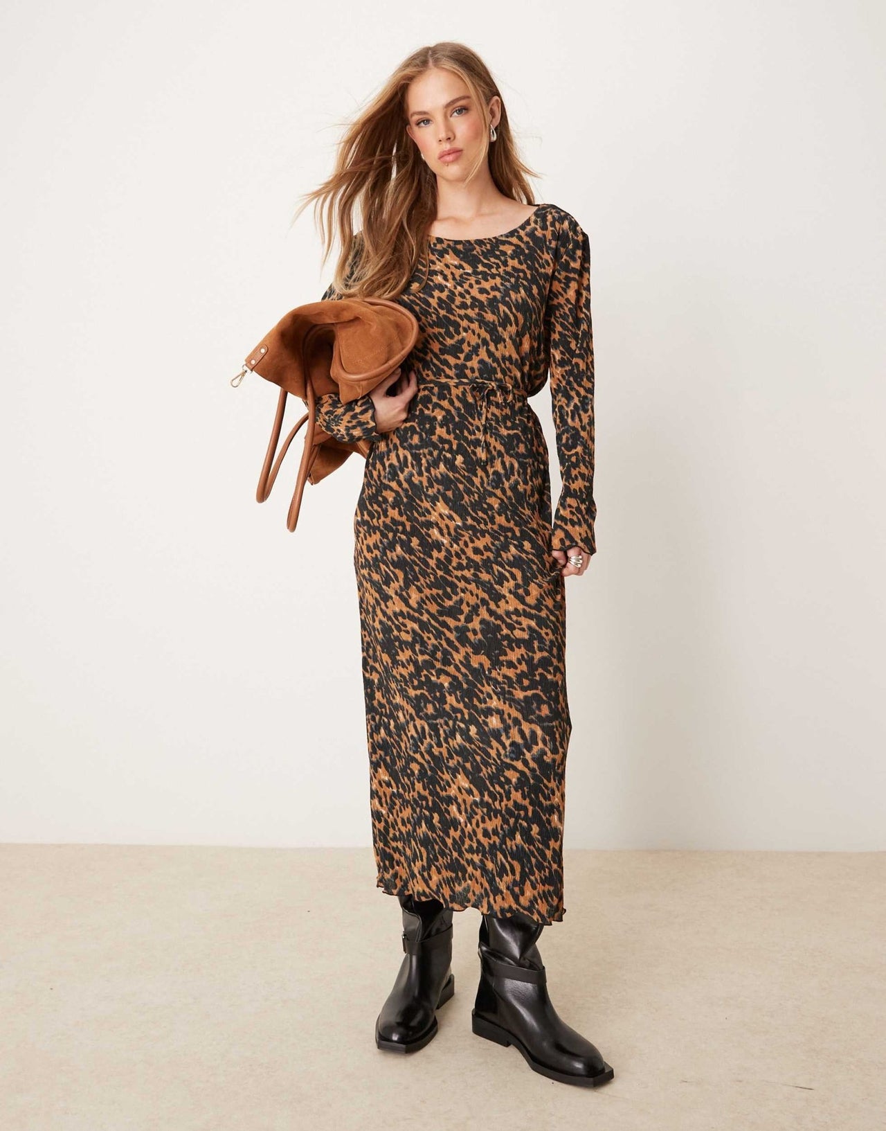JDY plisse belt midi dress in leo print - ASOS Sample Sale