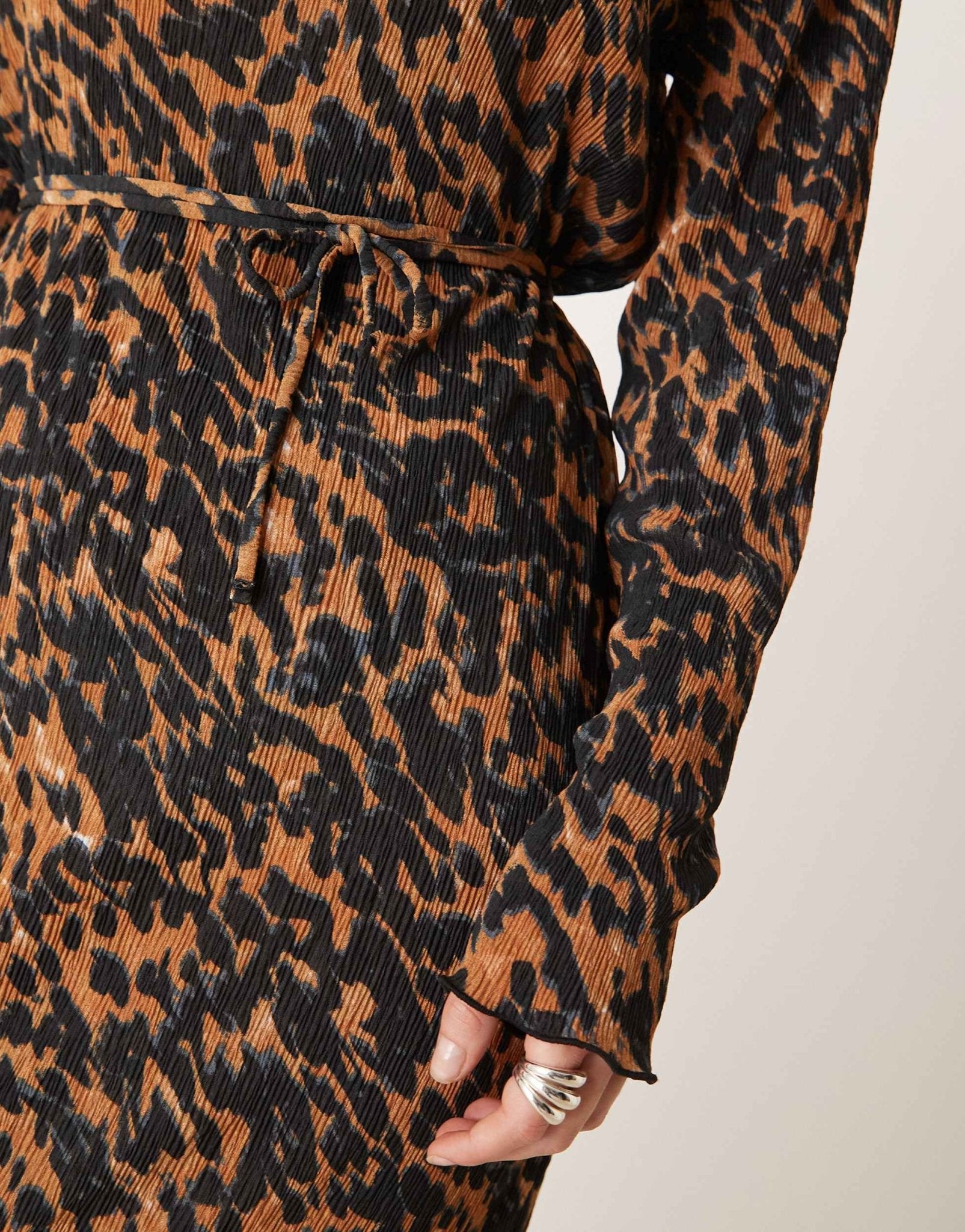 JDY plisse belt midi dress in leo print - ASOS Sample Sale