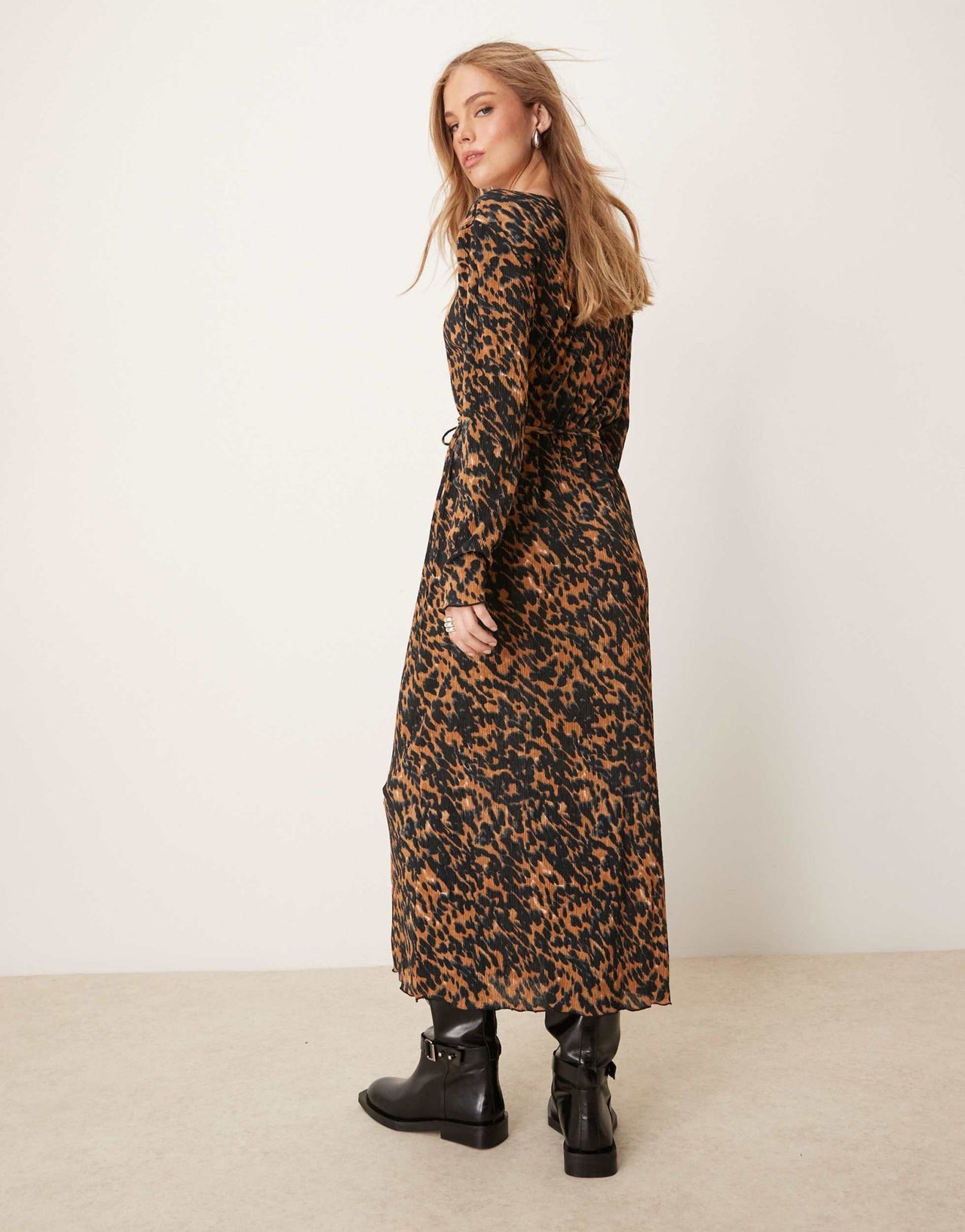 JDY plisse belt midi dress in leo print - ASOS Sample Sale