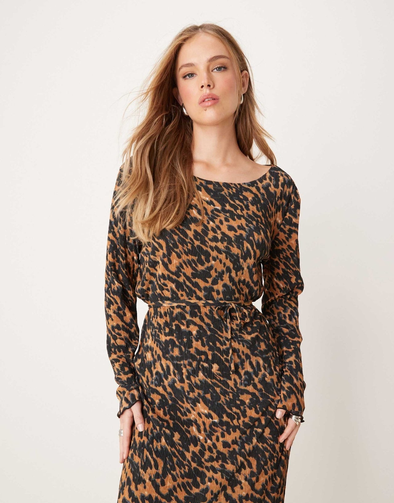 JDY plisse belt midi dress in leo print - ASOS Sample Sale