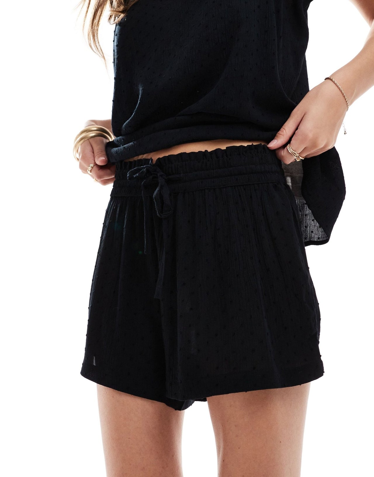 JDY pull on texture short co - ord in black - ASOS Sample Sale