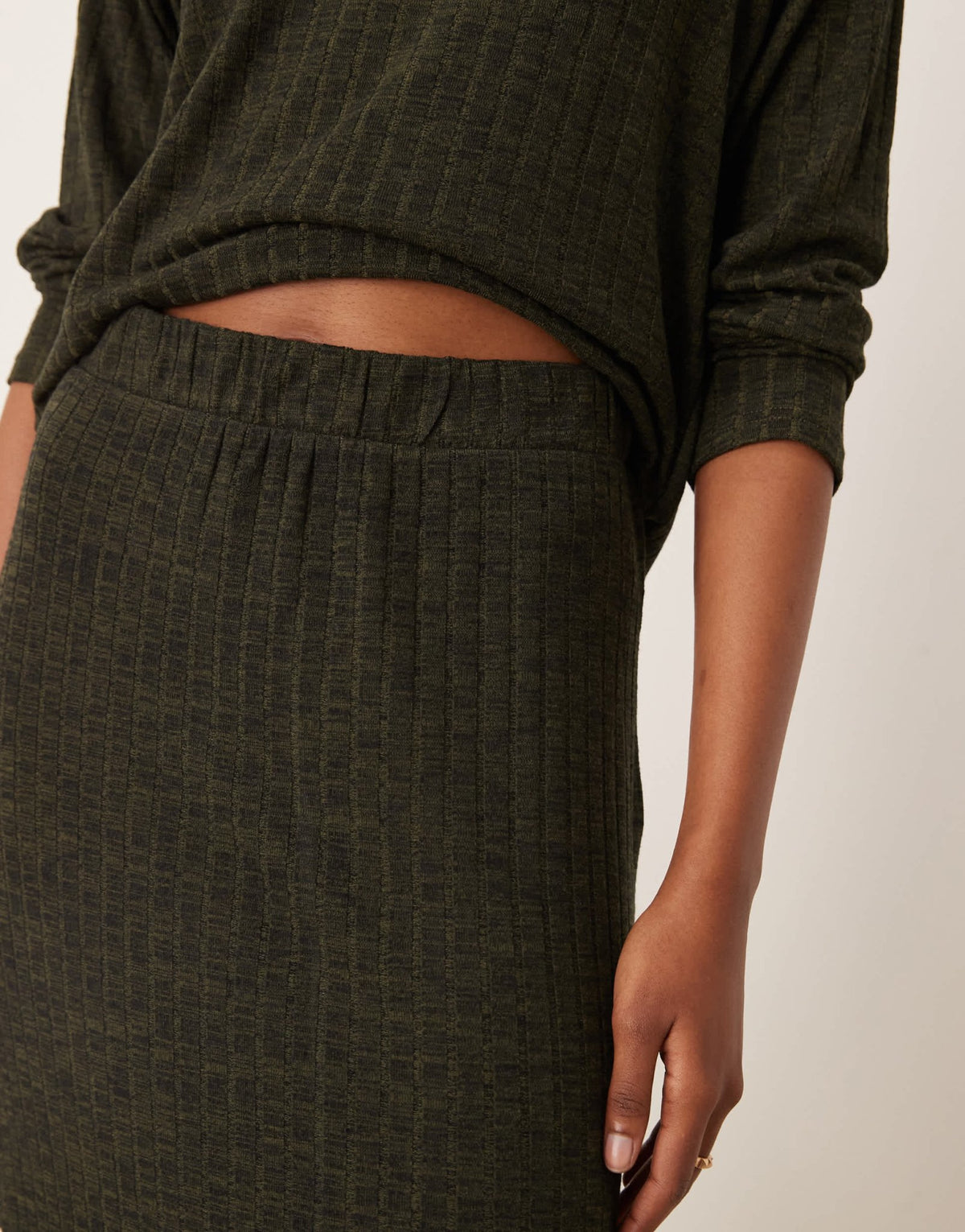 JDY ribbed midi skirt co - ord in khaki - ASOS Sample Sale