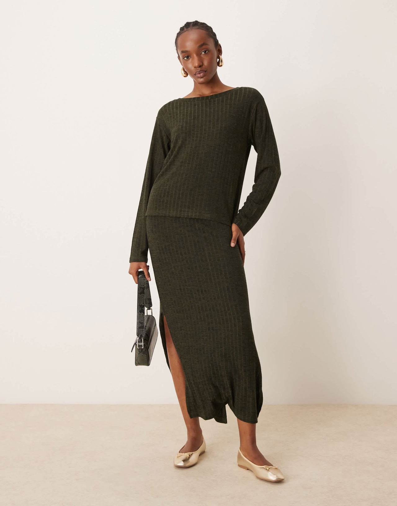 JDY ribbed top co - ord in khaki - ASOS Sample Sale