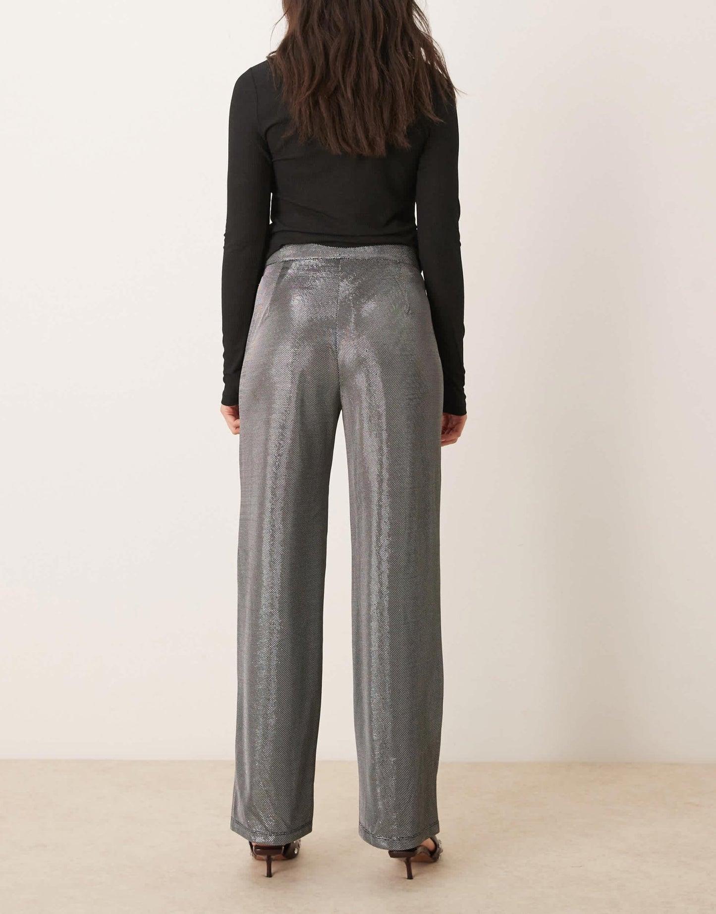 JDY ribbed wide leg trousers in silver - ASOS Sample Sale