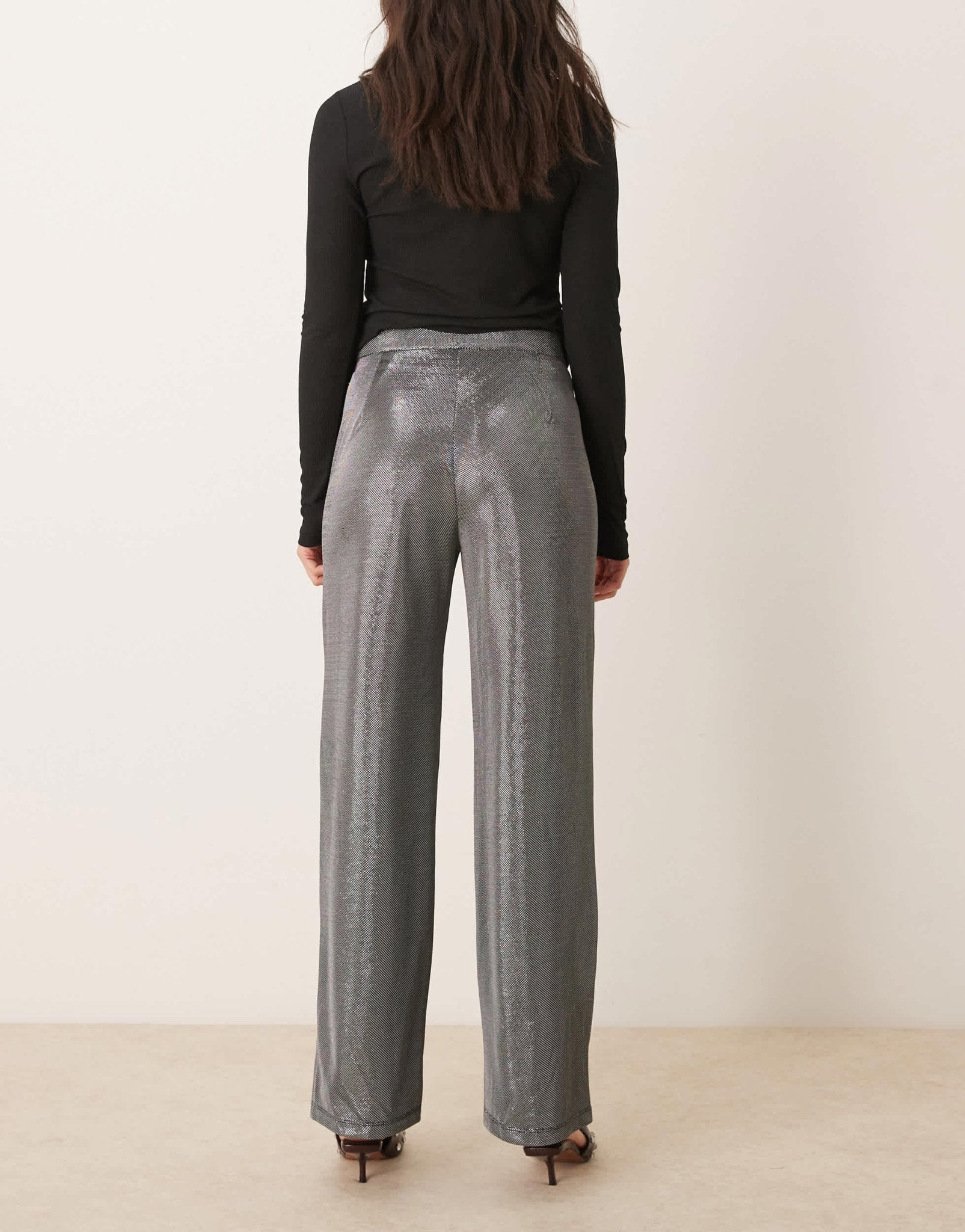 JDY ribbed wide leg trousers in silver - ASOS Sample Sale
