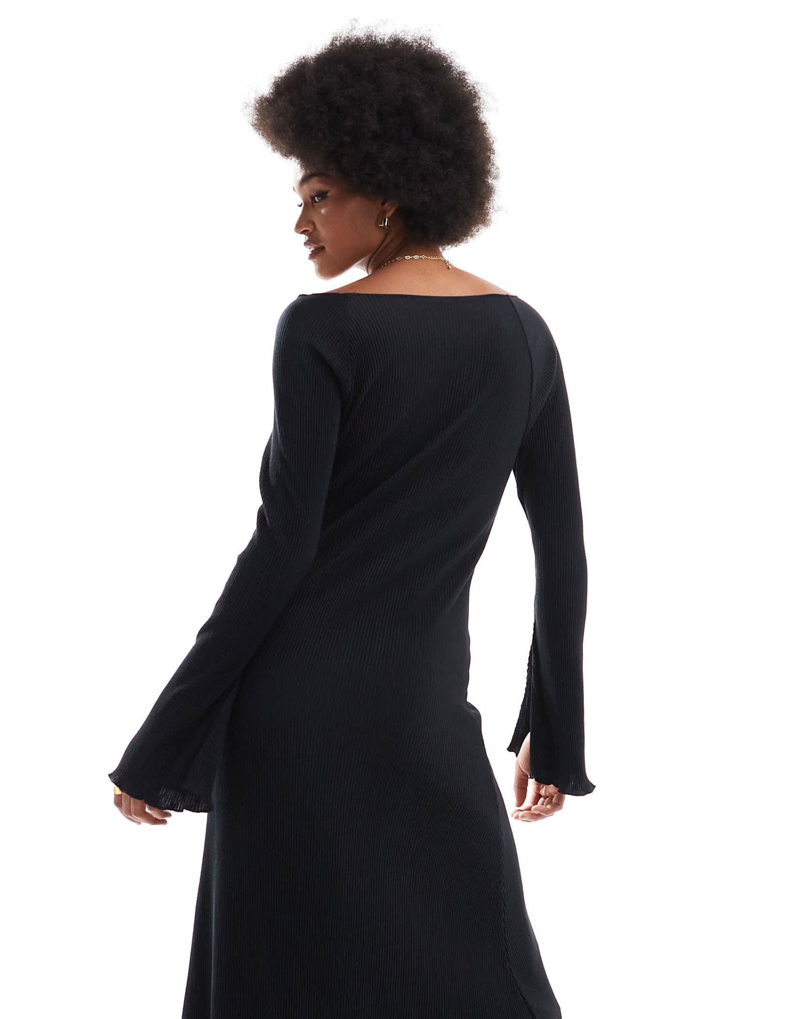 JDY Tall bell sleeve plisse maxi dress in black - ASOS Sample Sale