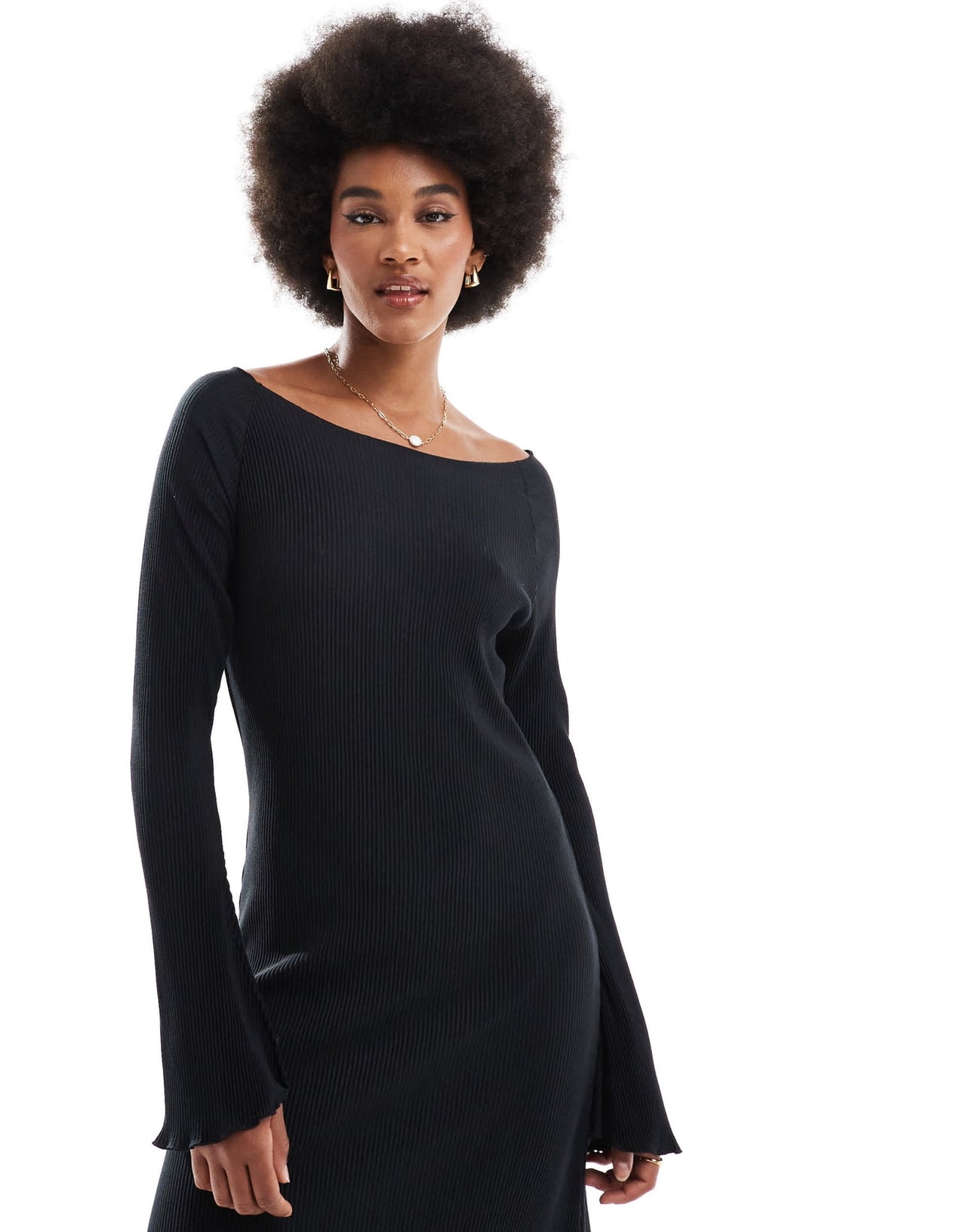 JDY Tall bell sleeve plisse maxi dress in black - ASOS Sample Sale