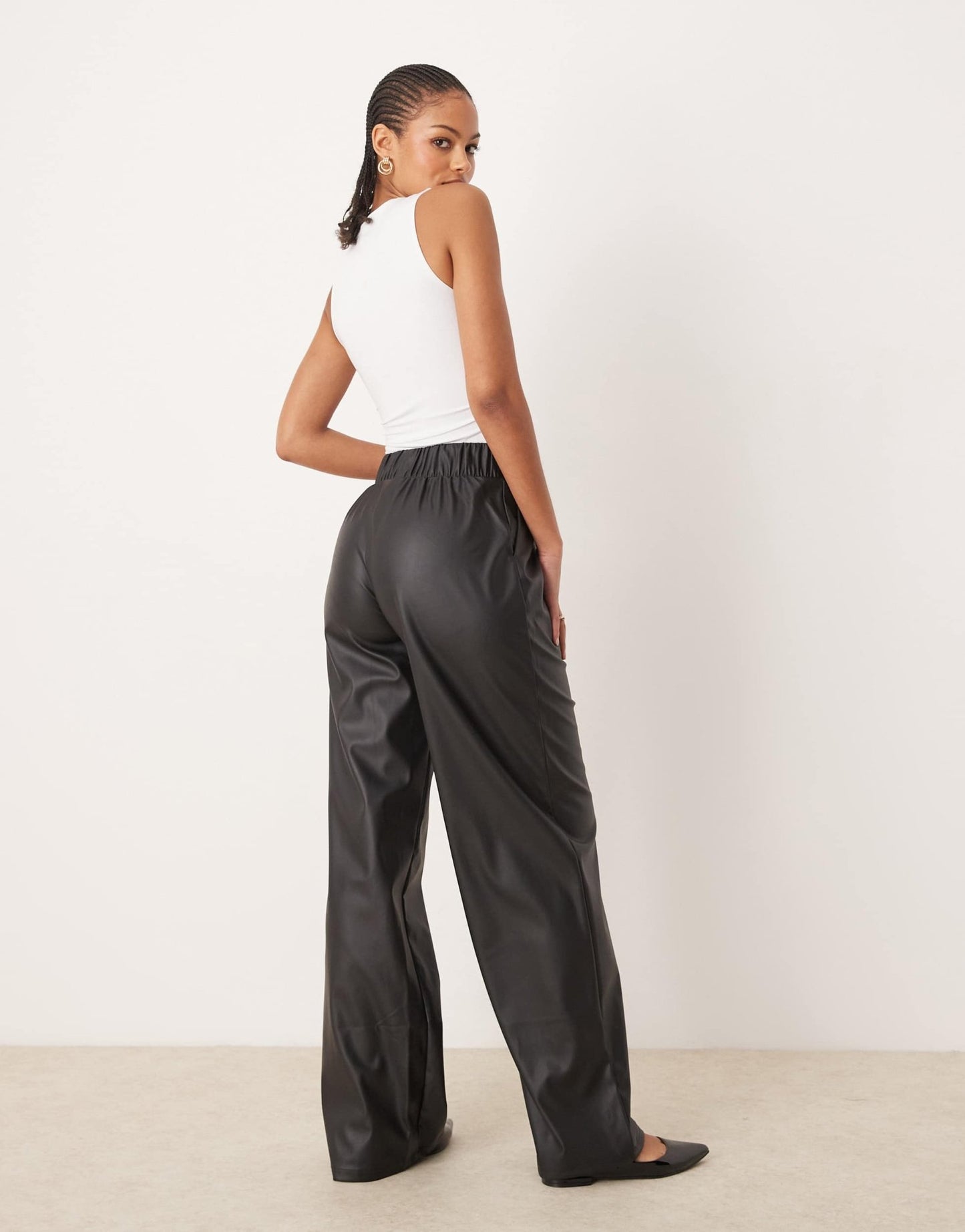JDY Tall high waisted wide leg faux leather trousers in black - ASOS Sample Sale