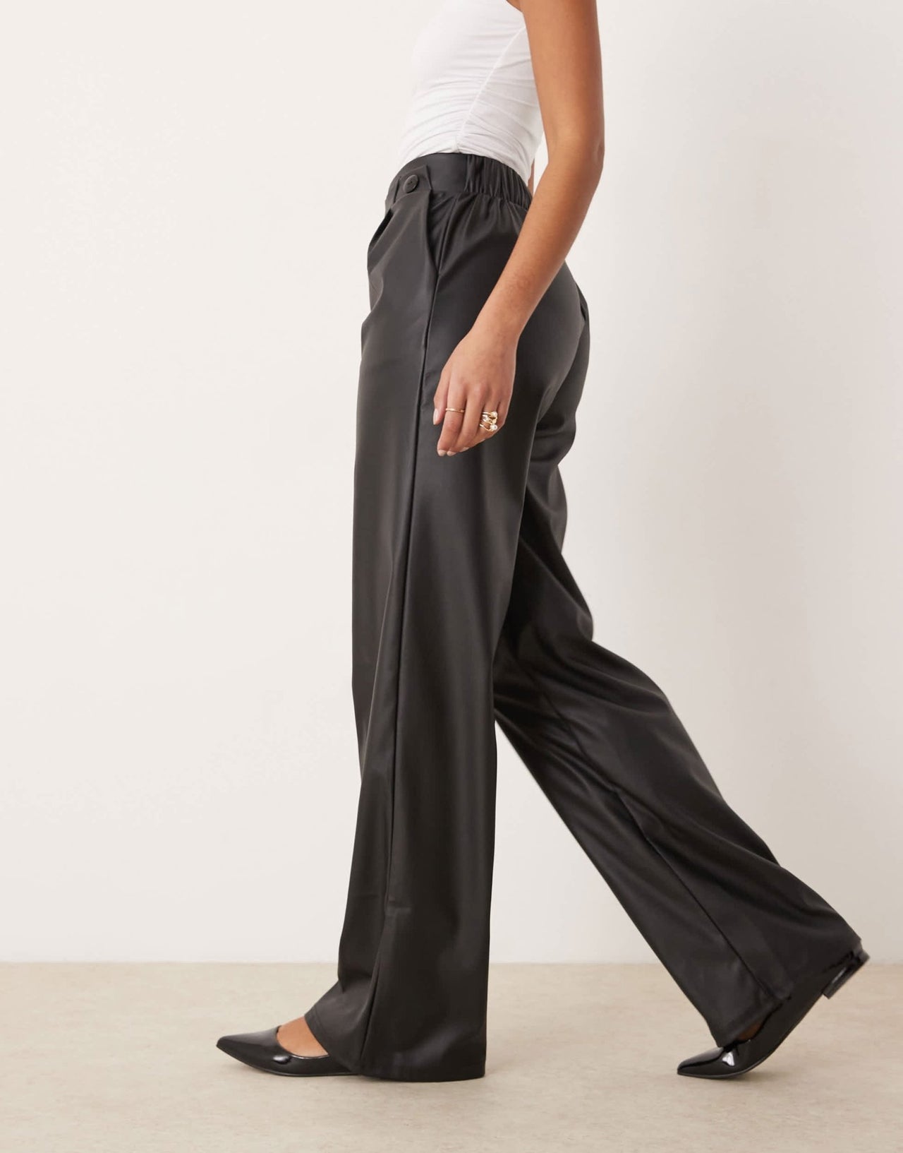 JDY Tall high waisted wide leg faux leather trousers in black - ASOS Sample Sale