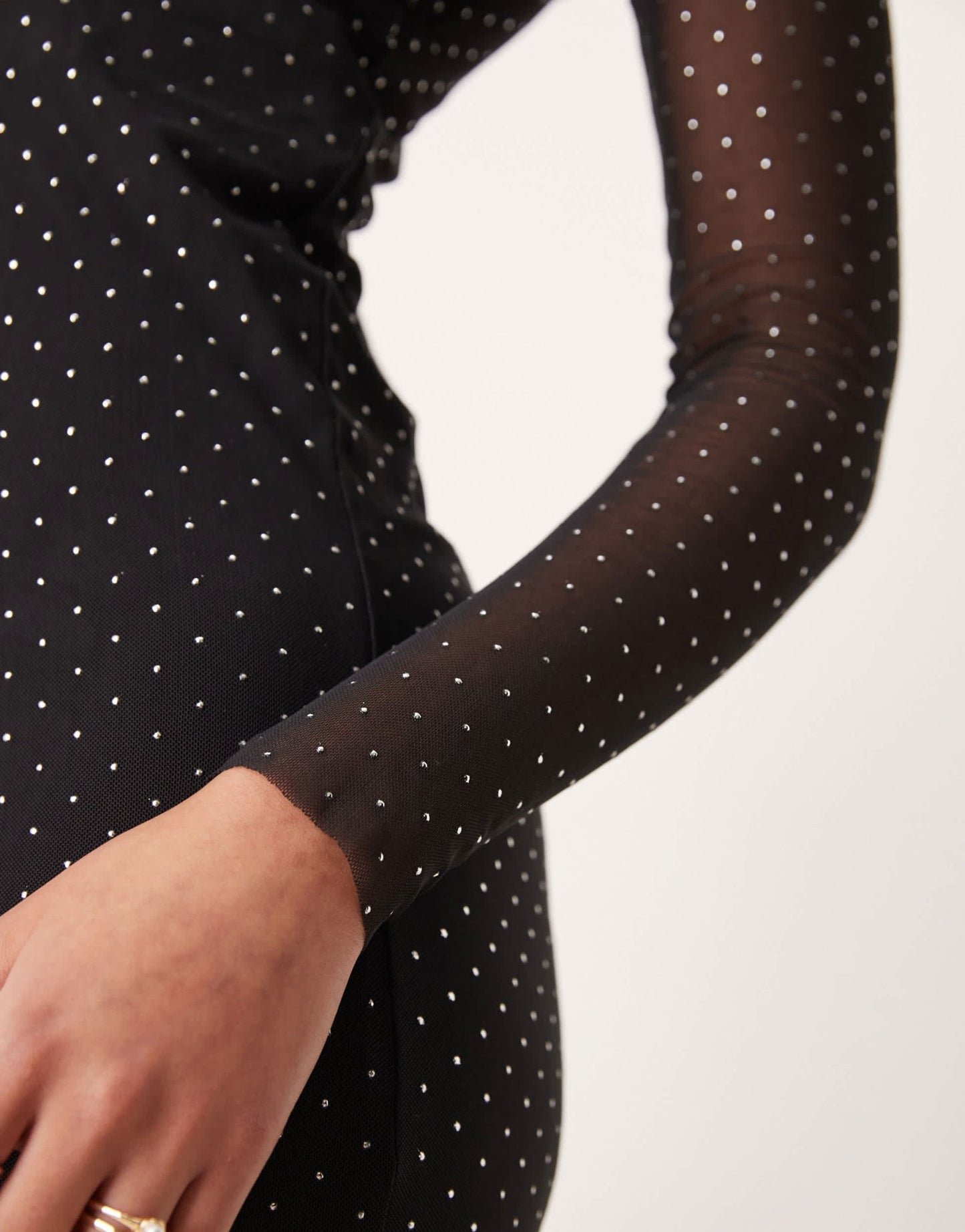 JDY Tall long sleeve mesh studded midi dress in black - ASOS Sample Sale