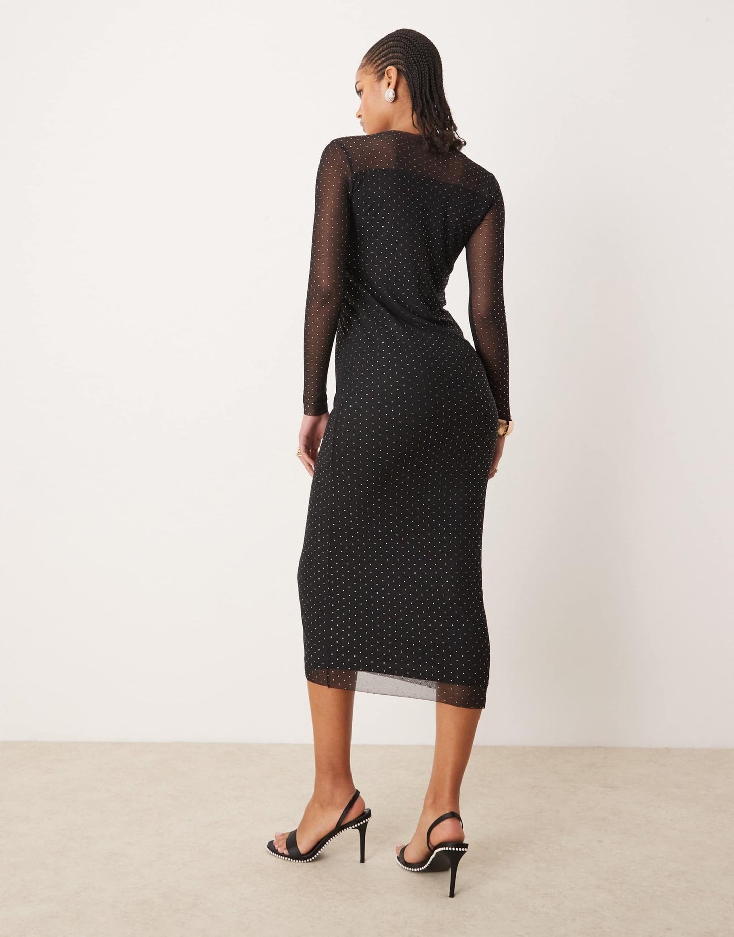 JDY Tall long sleeve mesh studded midi dress in black - ASOS Sample Sale