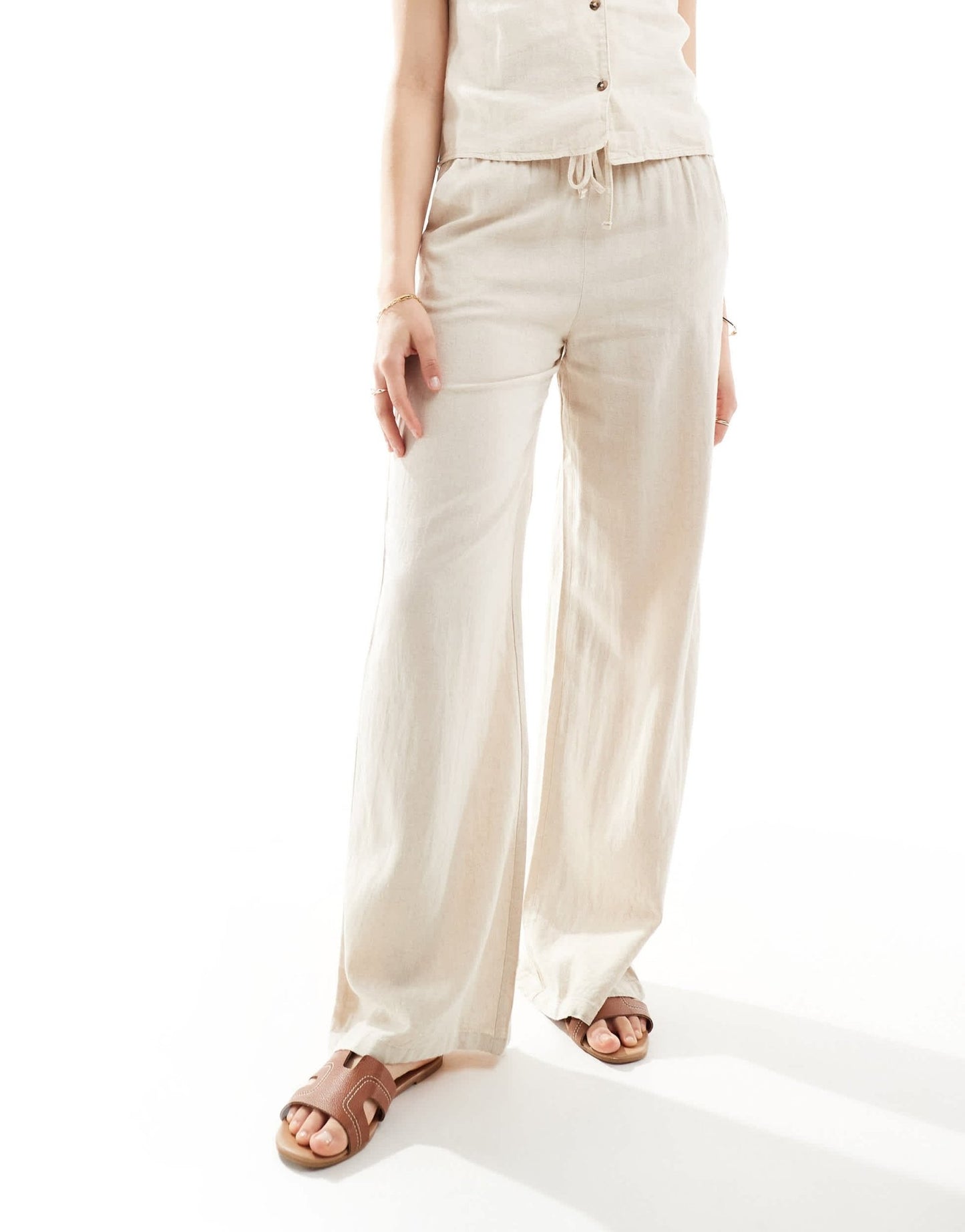 JDY Tall loose fit linen mix trouser co - ord in beige - ASOS Sample Sale
