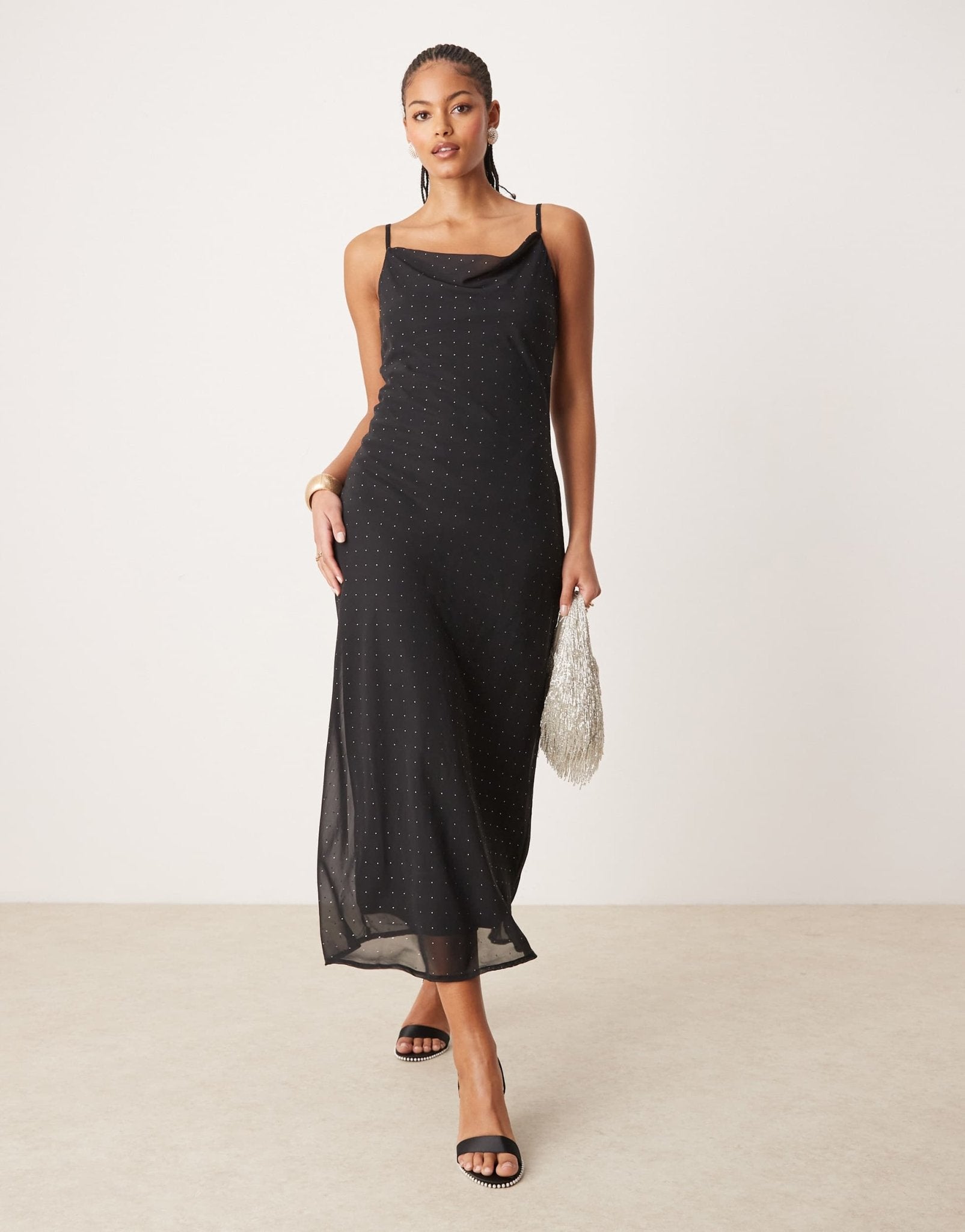 JDY Tall stud details midaxi dress in black - ASOS Sample Sale