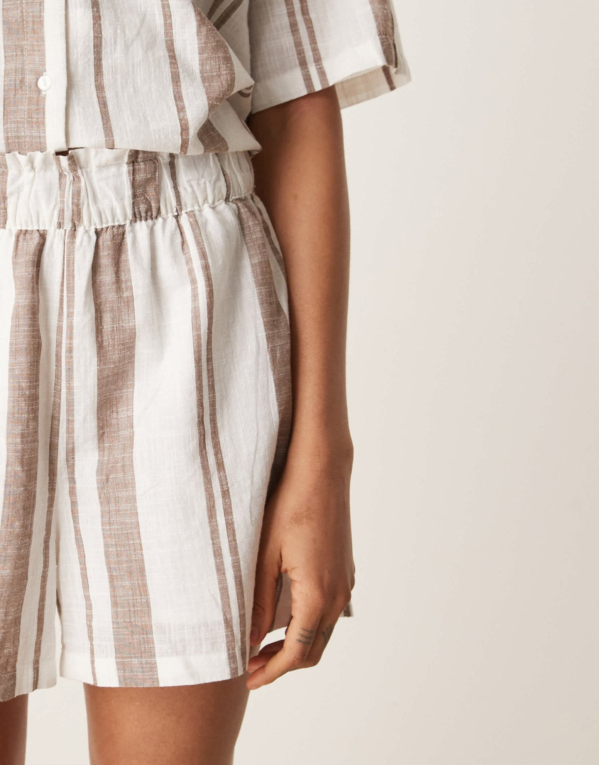 JDY Tall textured shorts co-ord in beige stripes - ASOS Sample Sale