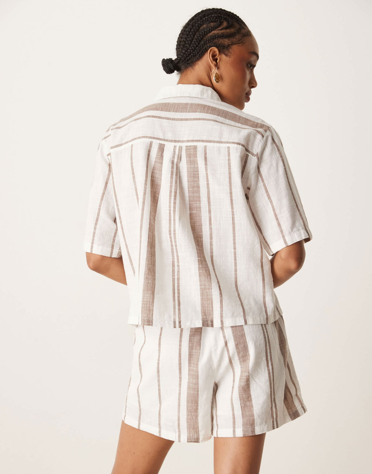 JDY Tall textured shorts co-ord in beige stripes - ASOS Sample Sale