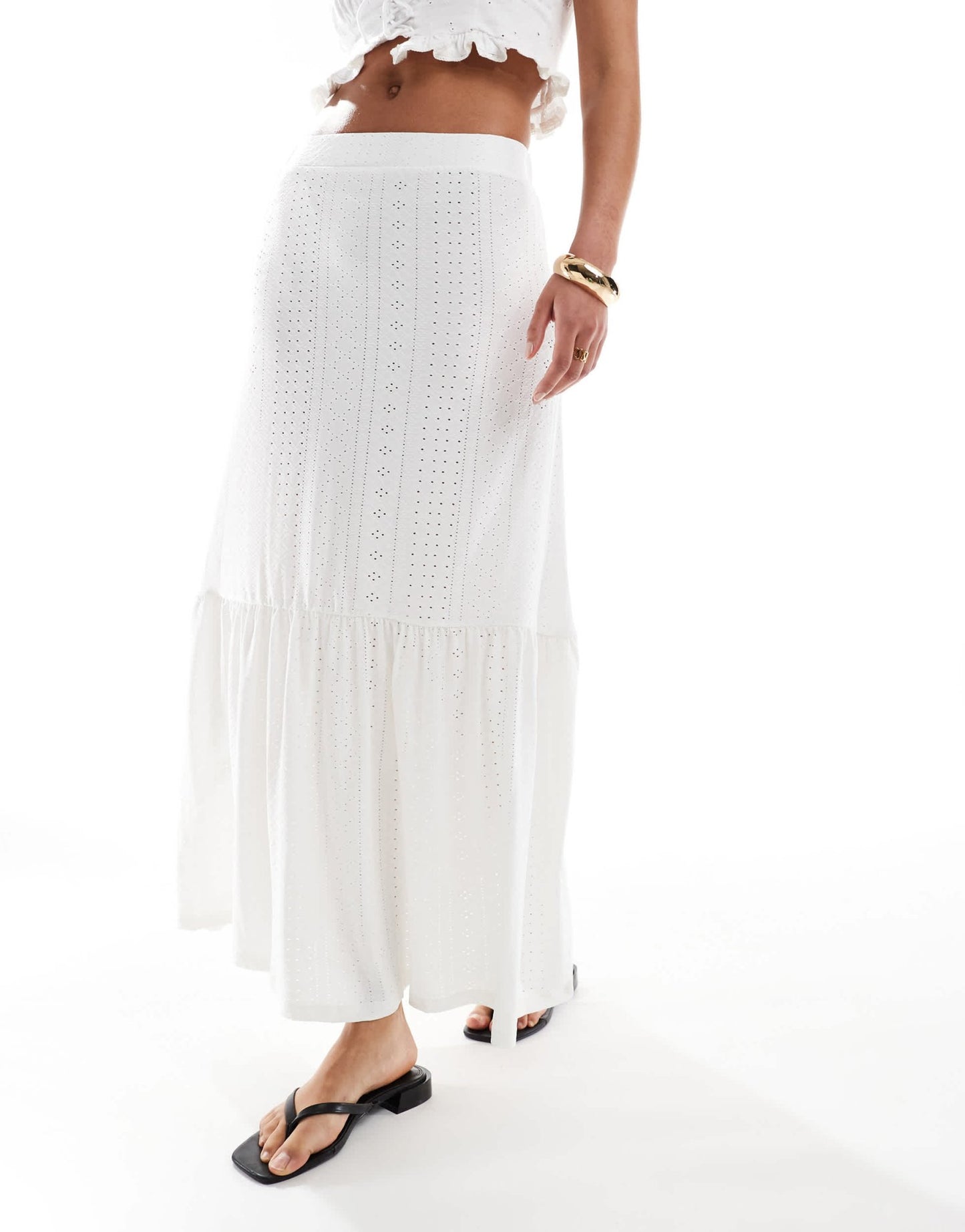 JDY Tall tiered pointelle maxi skirt in off white - ASOS Sample Sale