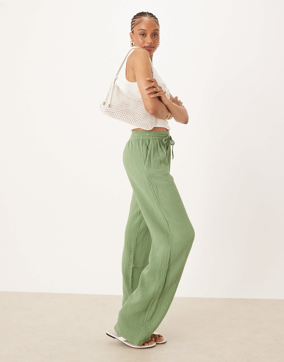JDY Tall wide leg cheesecloth trousers in green - ASOS Sample Sale