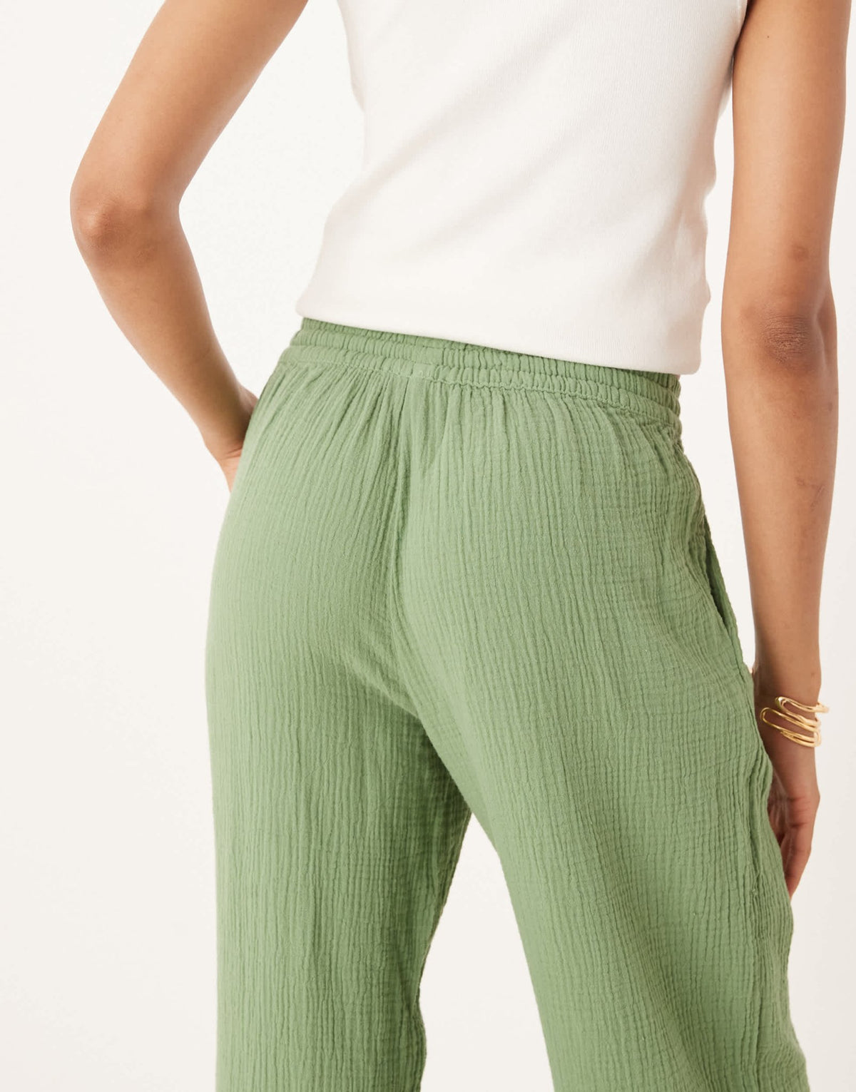 JDY Tall wide leg cheesecloth trousers in green - ASOS Sample Sale