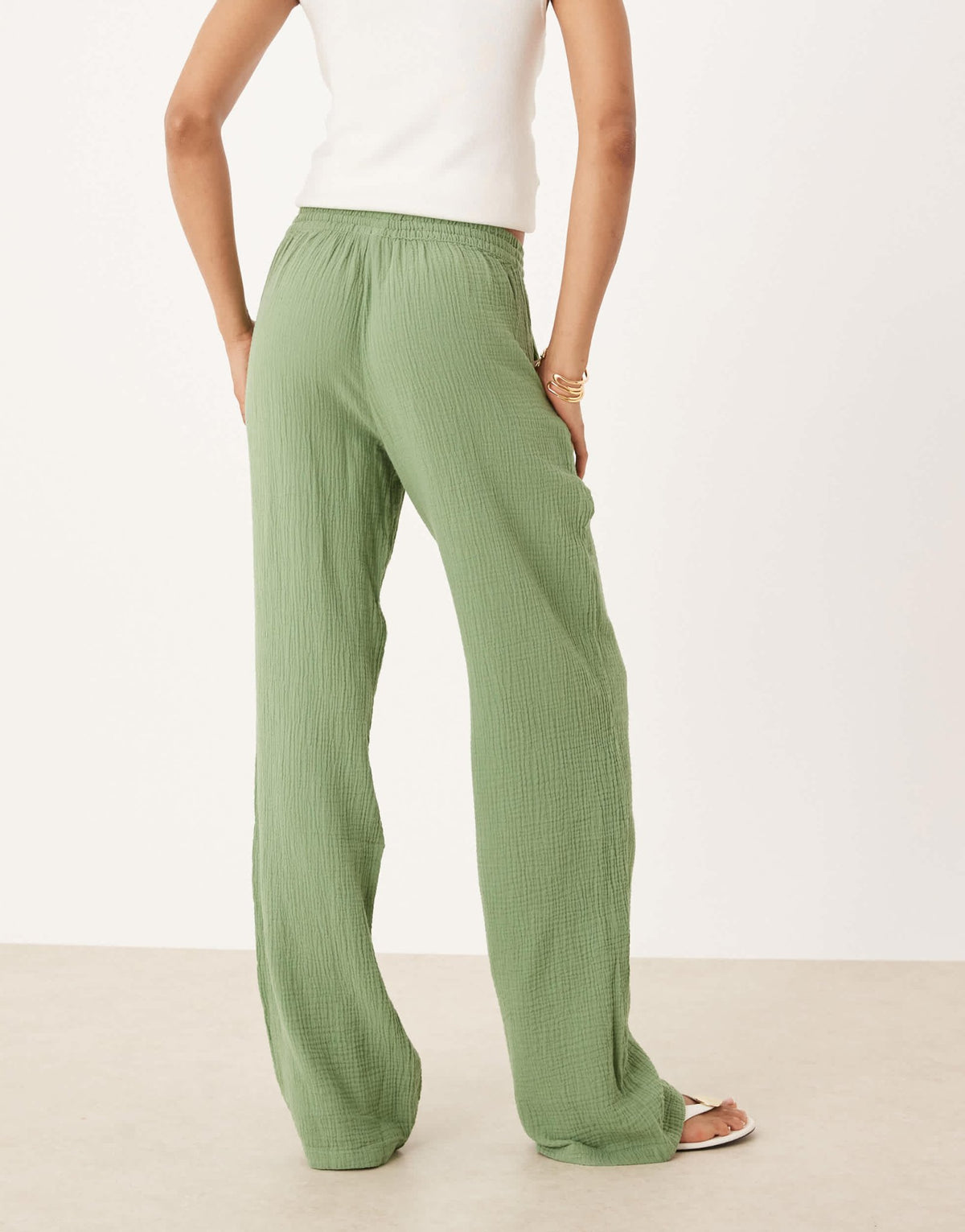 JDY Tall wide leg cheesecloth trousers in green - ASOS Sample Sale