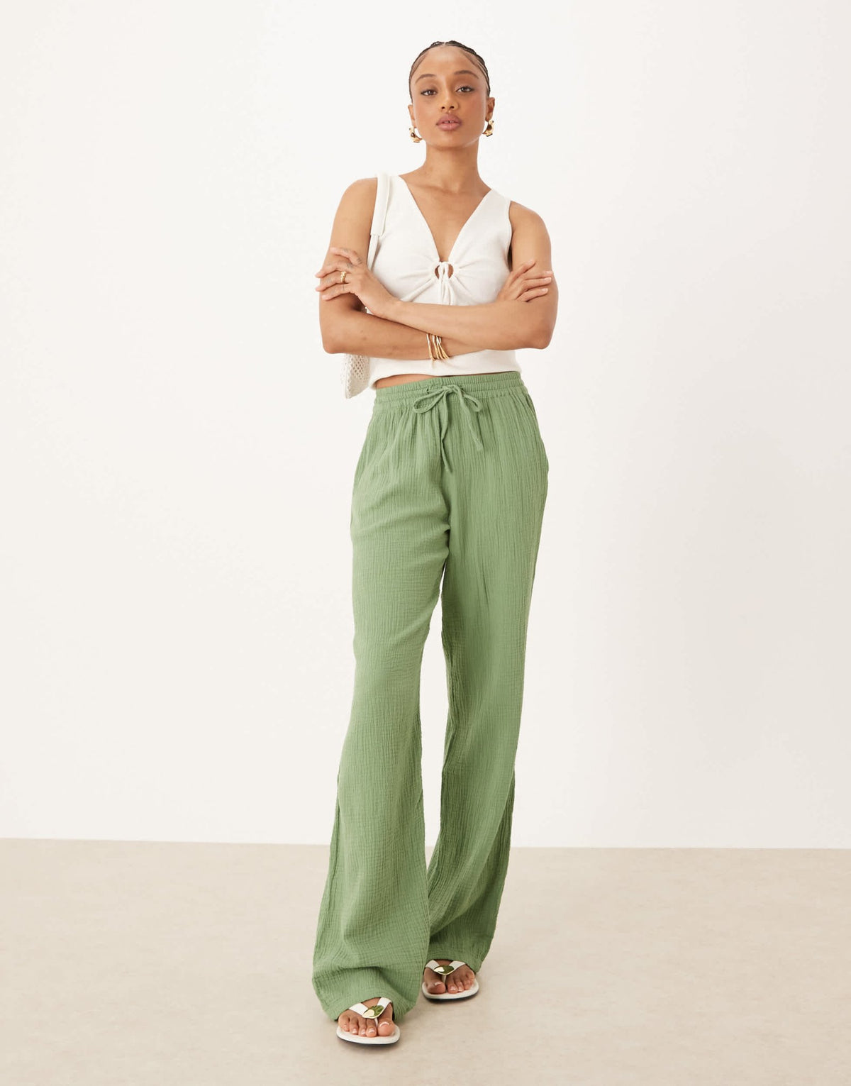 JDY Tall wide leg cheesecloth trousers in green - ASOS Sample Sale