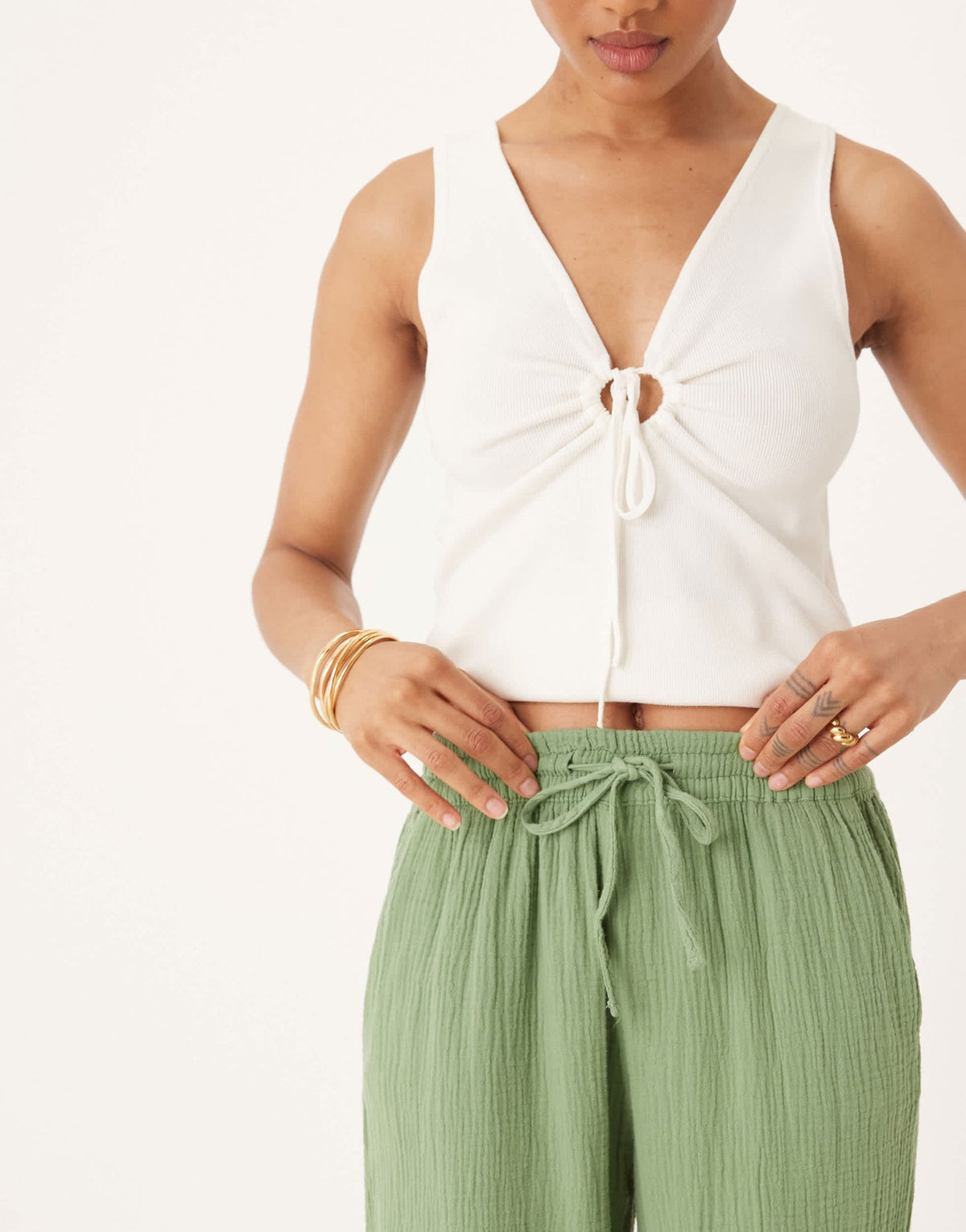 JDY Tall wide leg cheesecloth trousers in green - ASOS Sample Sale
