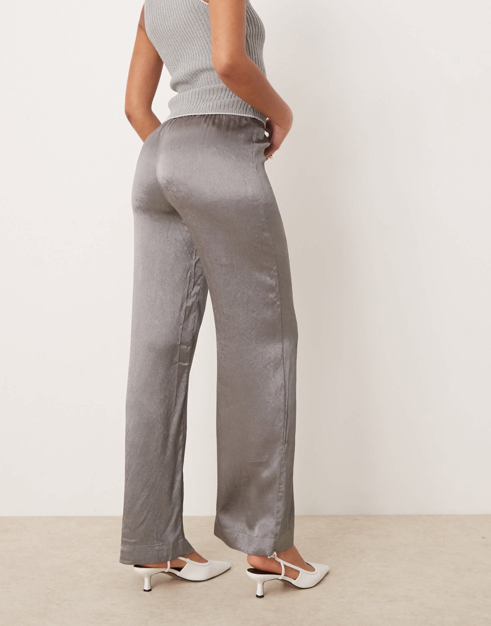 JDY Tall wide leg metallic trousers in grey - ASOS Sample Sale