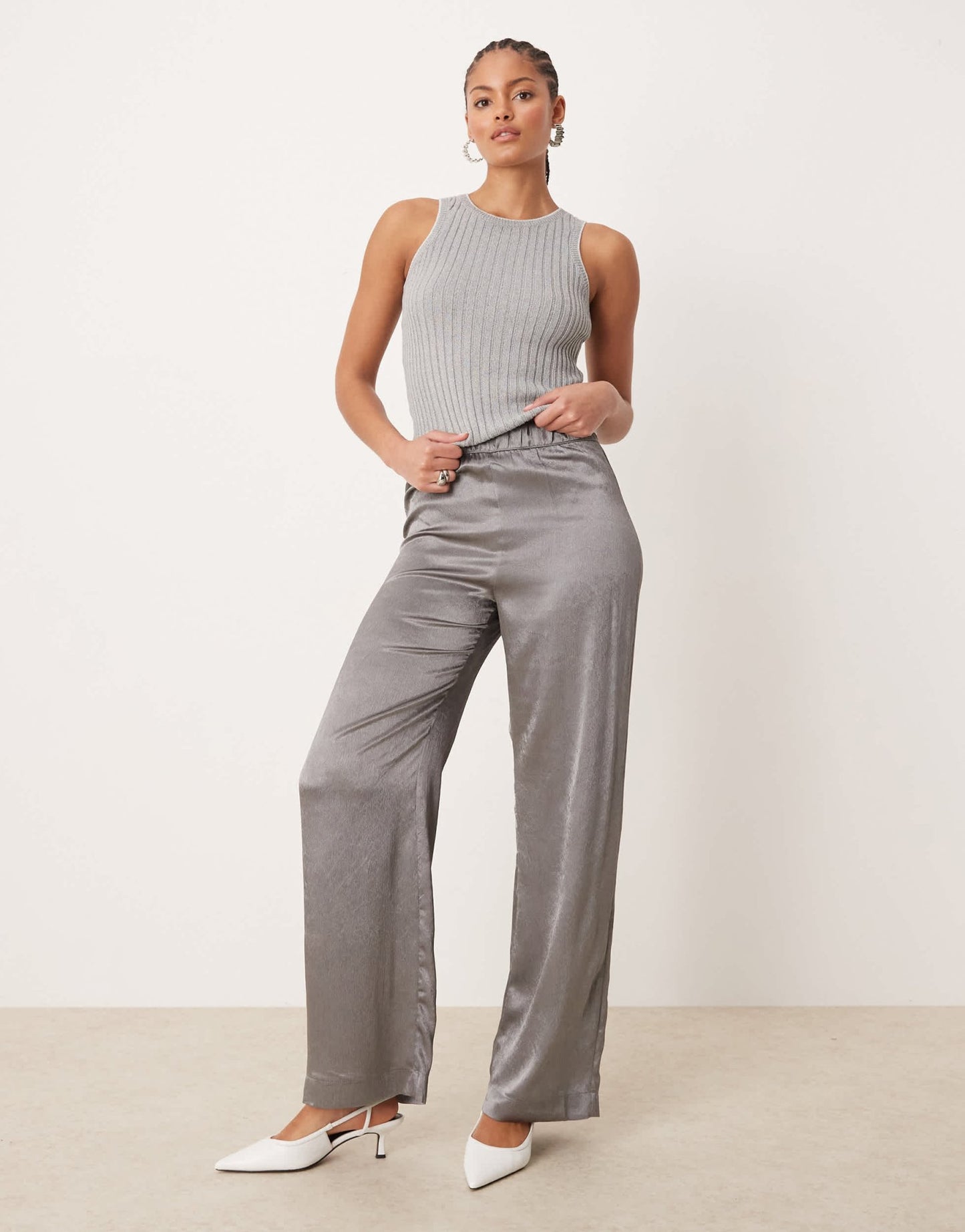 JDY Tall wide leg metallic trousers in grey - ASOS Sample Sale