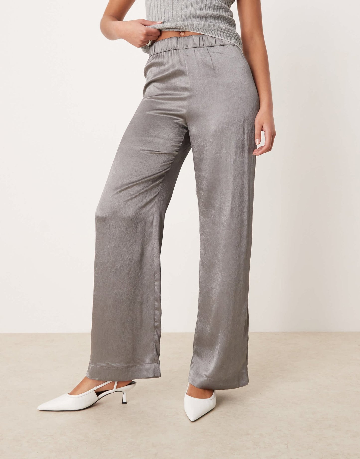 JDY Tall wide leg metallic trousers in grey - ASOS Sample Sale