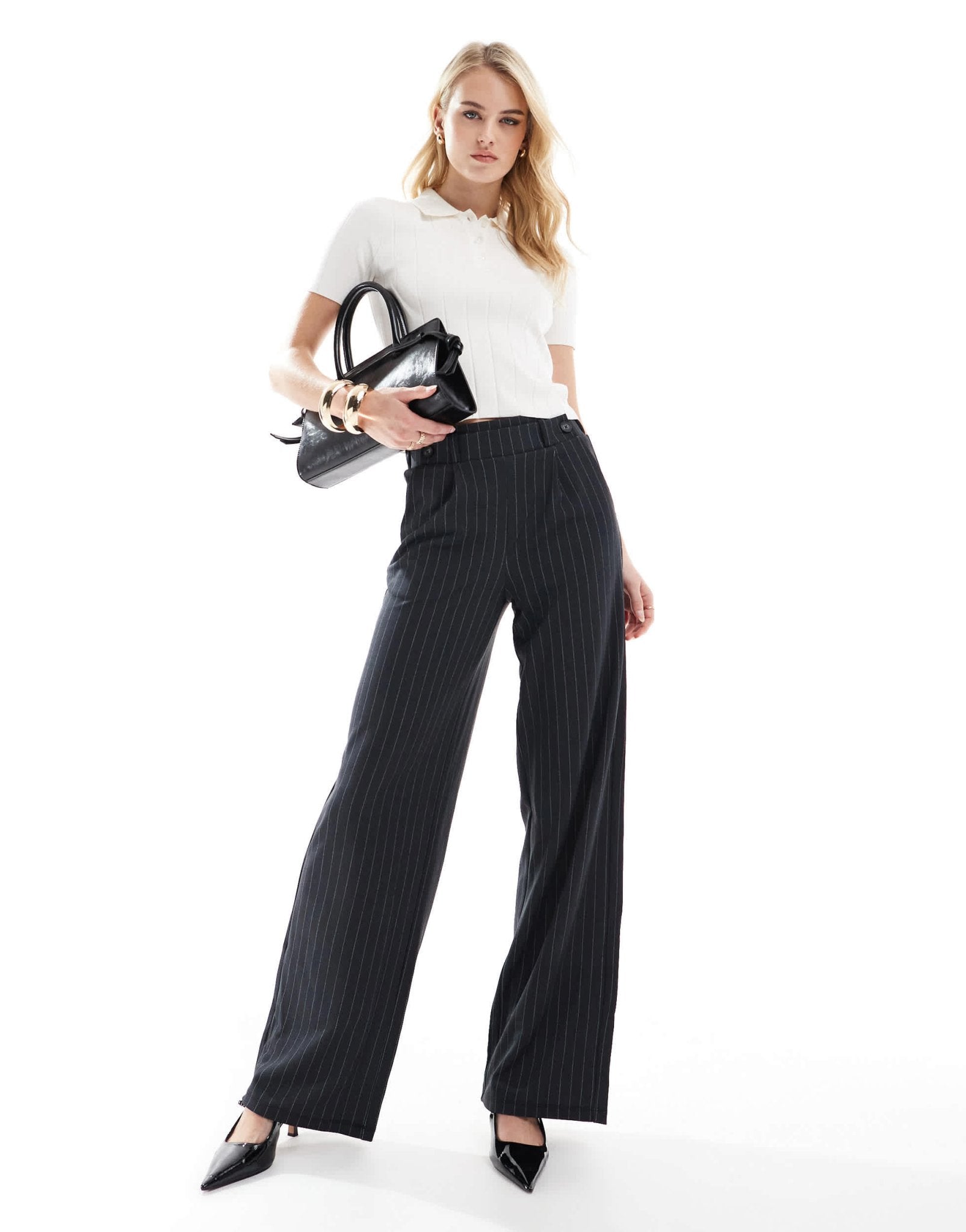 JDY Tall wide leg trousers in dark grey pinstripes - ASOS Sample Sale