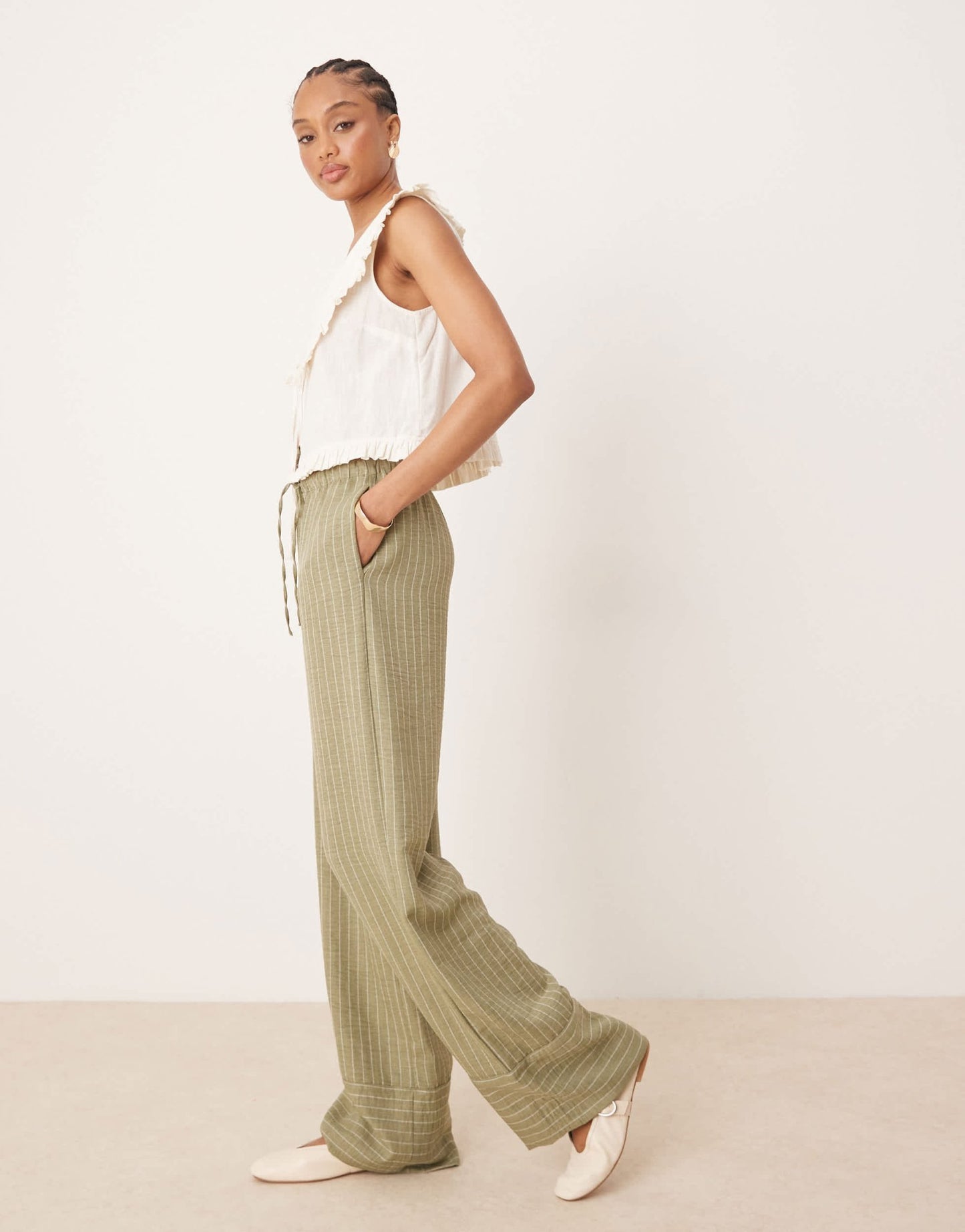 JDY Tall wide leg trousers in green stripes - ASOS Sample Sale