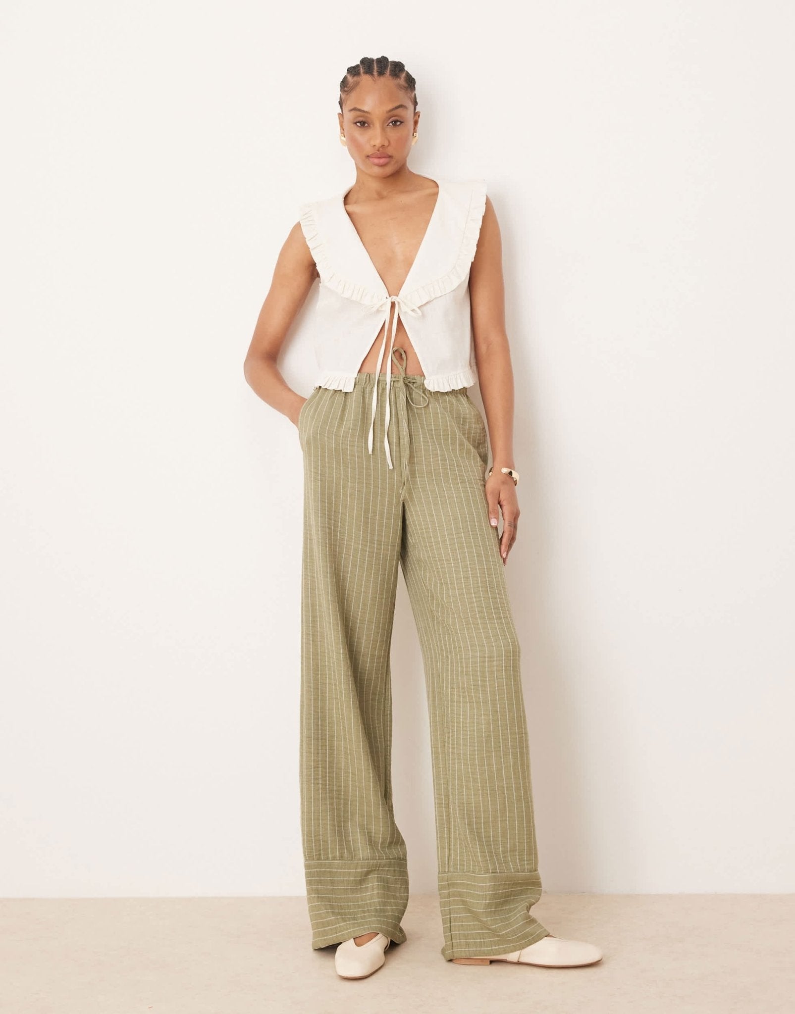 JDY Tall wide leg trousers in green stripes - ASOS Sample Sale