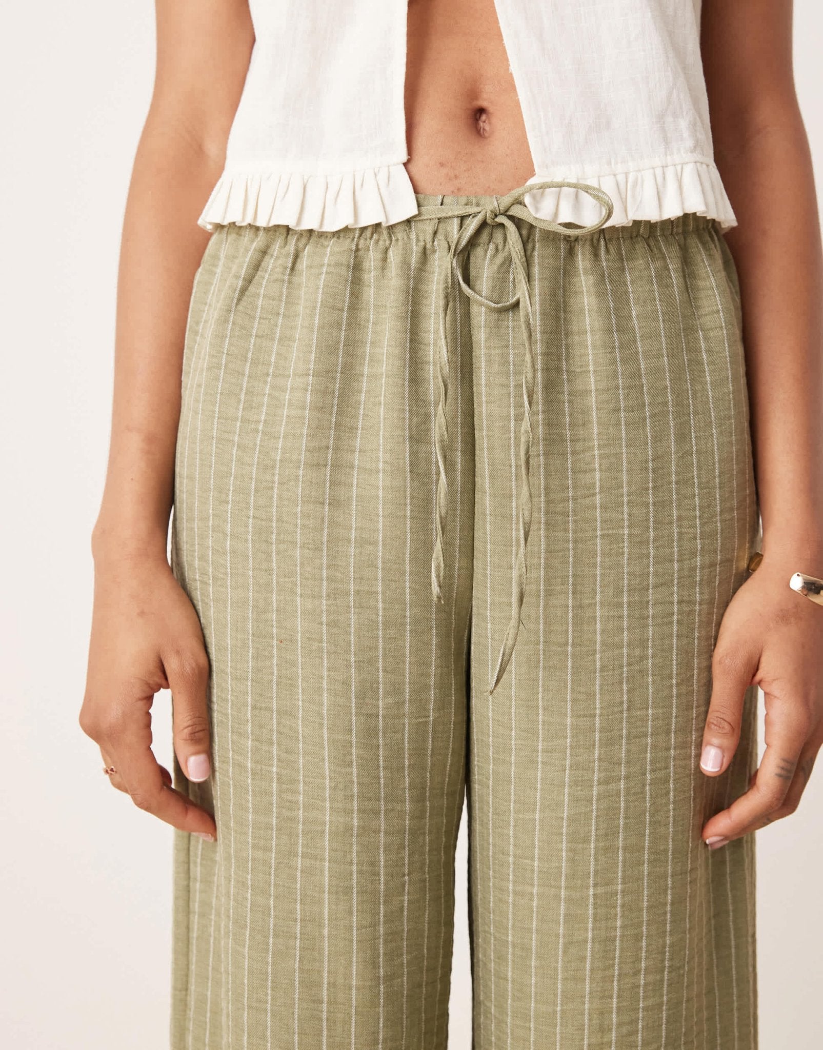 JDY Tall wide leg trousers in green stripes - ASOS Sample Sale