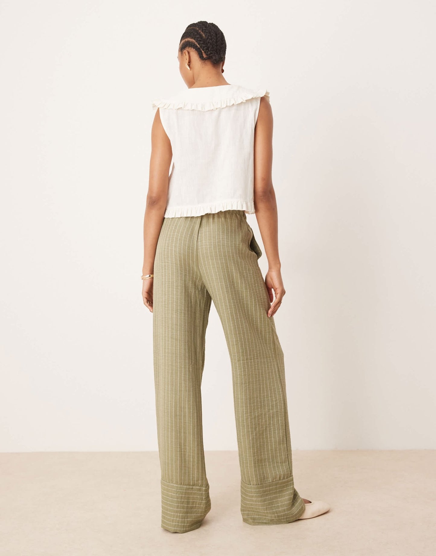 JDY Tall wide leg trousers in green stripes - ASOS Sample Sale