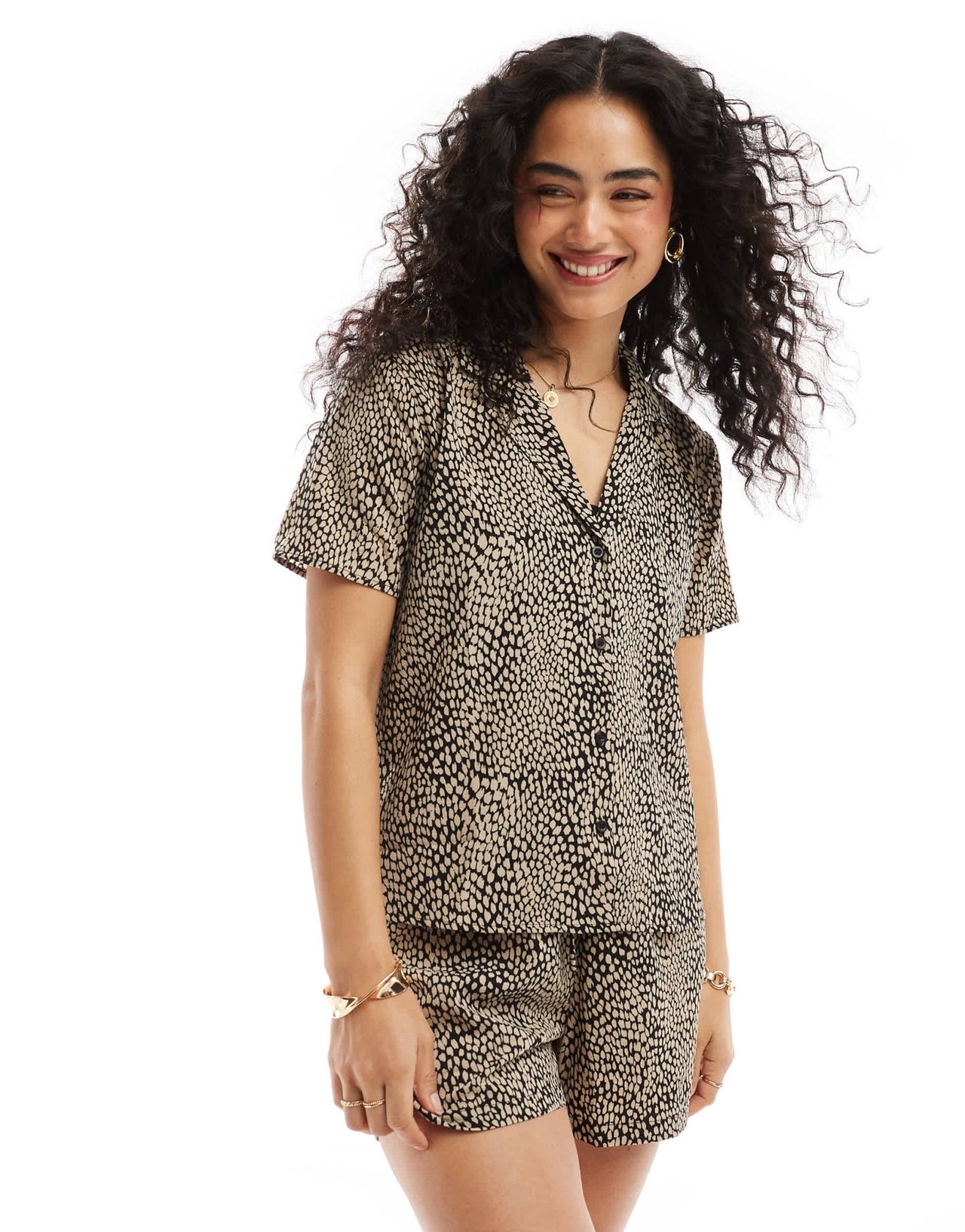 JDY textured shirt co - ord in black & beige print - ASOS Sample Sale