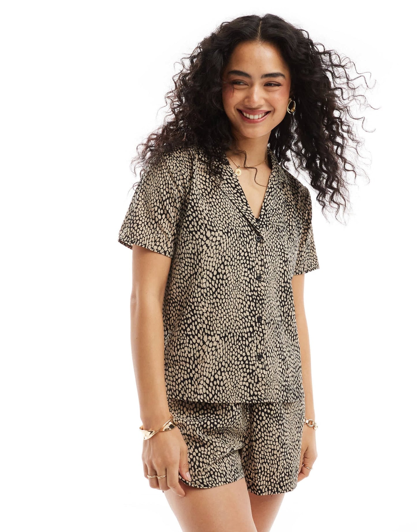 JDY textured shirt co - ord in black & beige print - ASOS Sample Sale