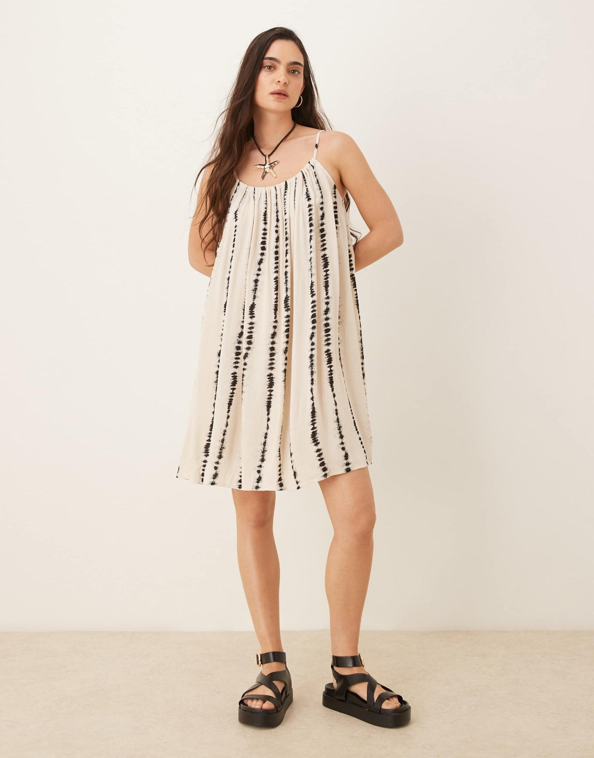 JDY textured sleeveless mini dress with abstract print in beige - ASOS Sample Sale