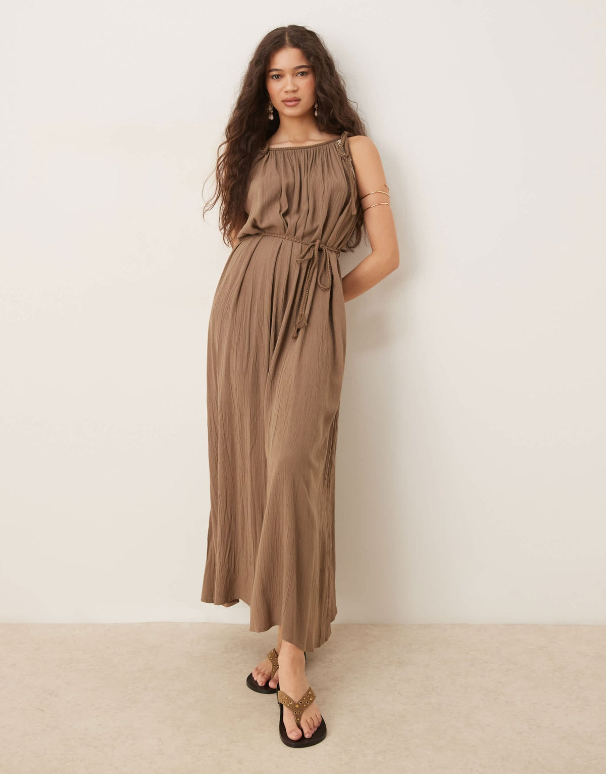 JDY tie detail strappy maxi dress in beige - ASOS Sample Sale