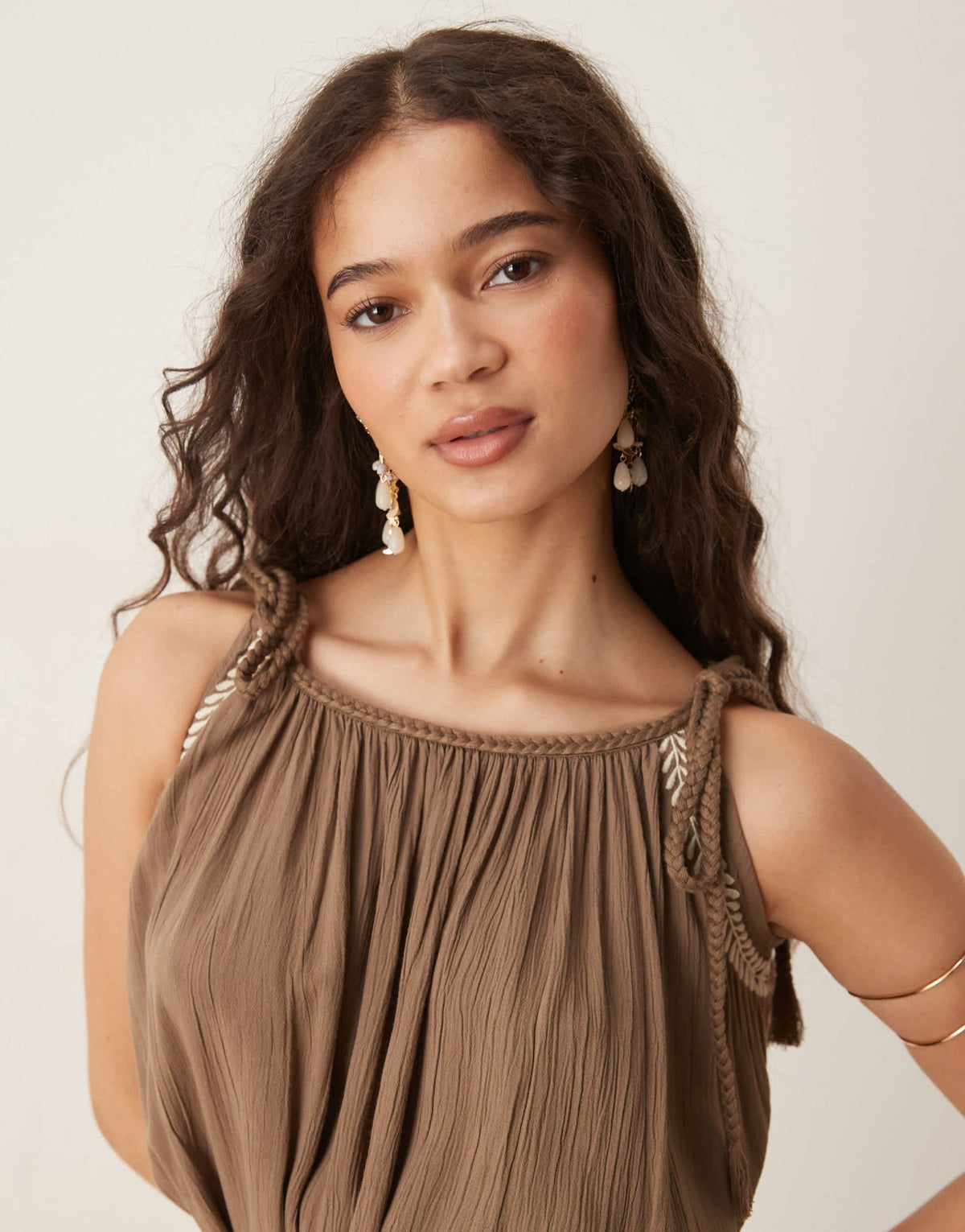 JDY tie detail strappy maxi dress in beige - ASOS Sample Sale