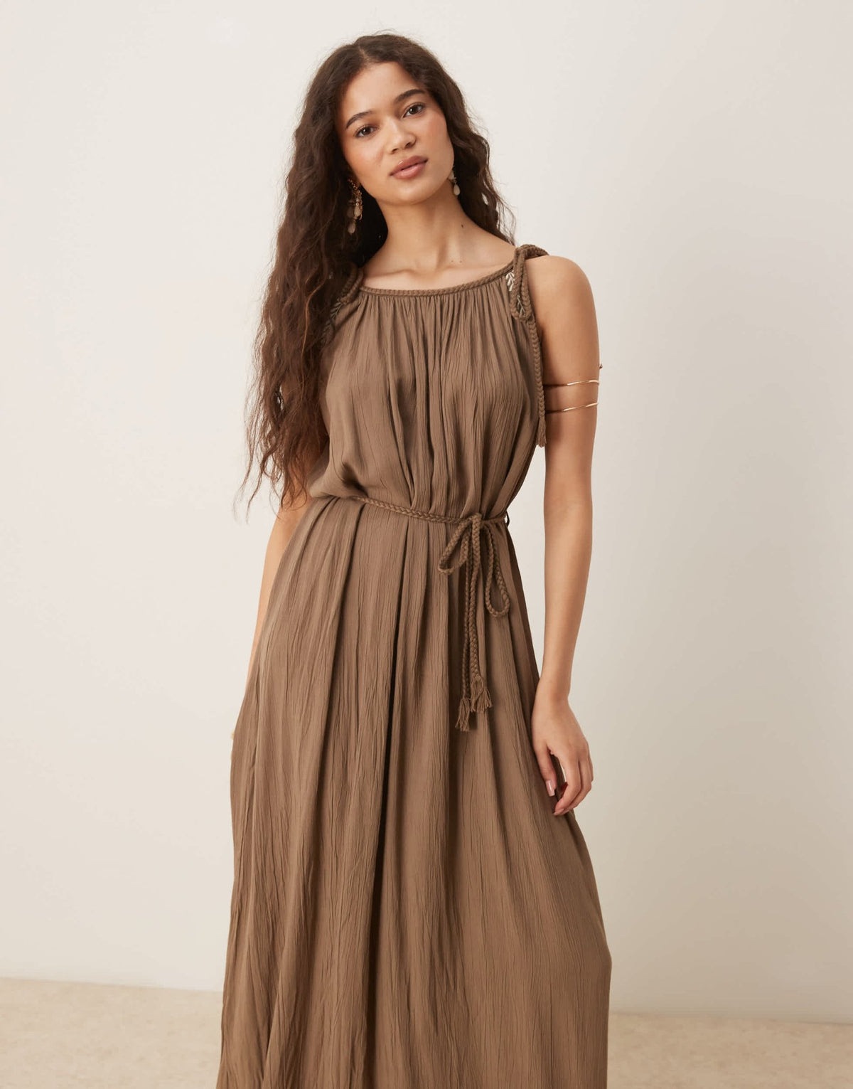 JDY tie detail strappy maxi dress in beige - ASOS Sample Sale