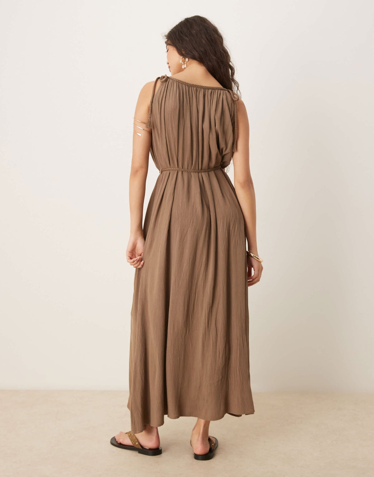 JDY tie detail strappy maxi dress in beige - ASOS Sample Sale