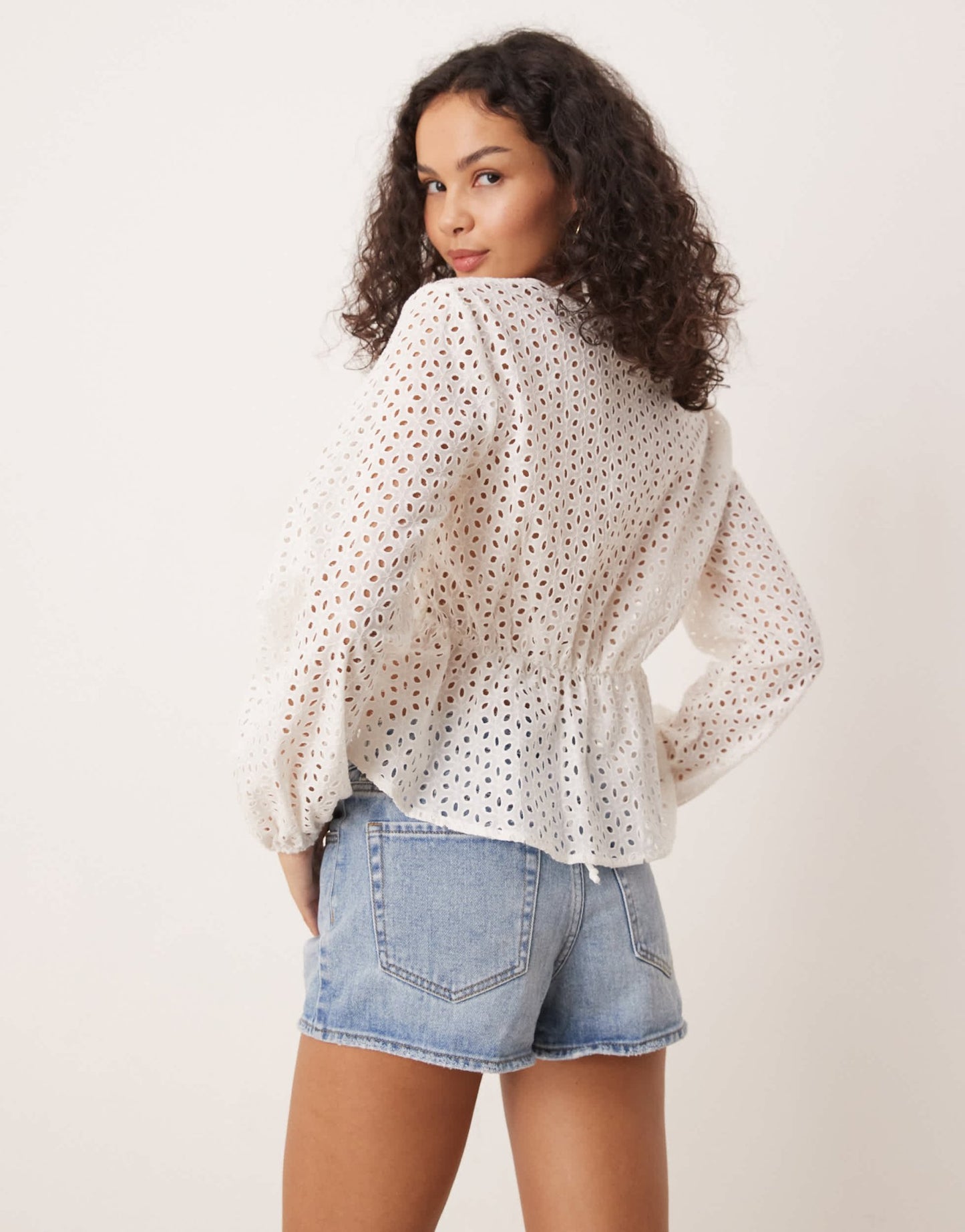 JDY tie front broderie detail top in white - ASOS Sample Sale