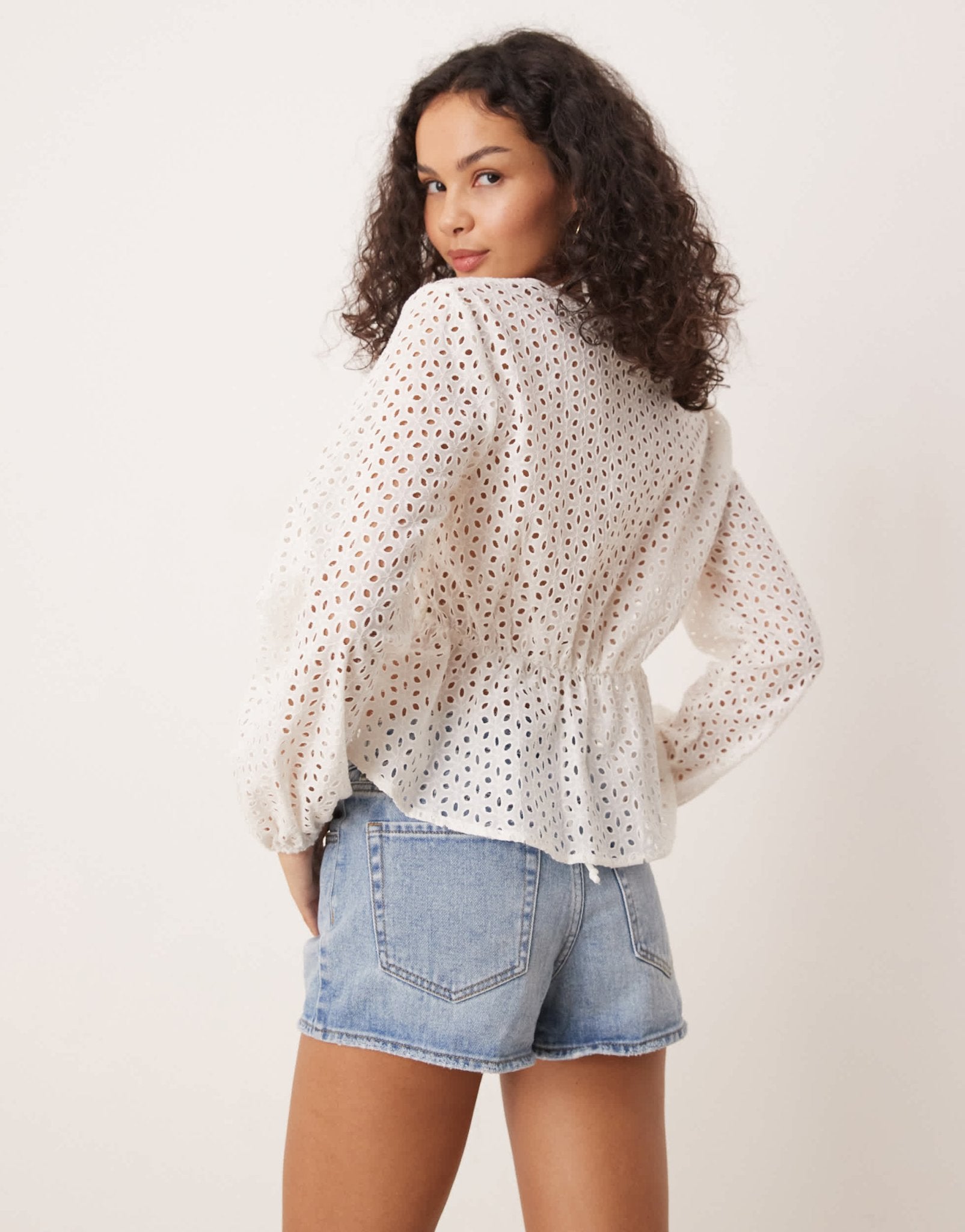 JDY tie front broderie detail top in white - ASOS Sample Sale