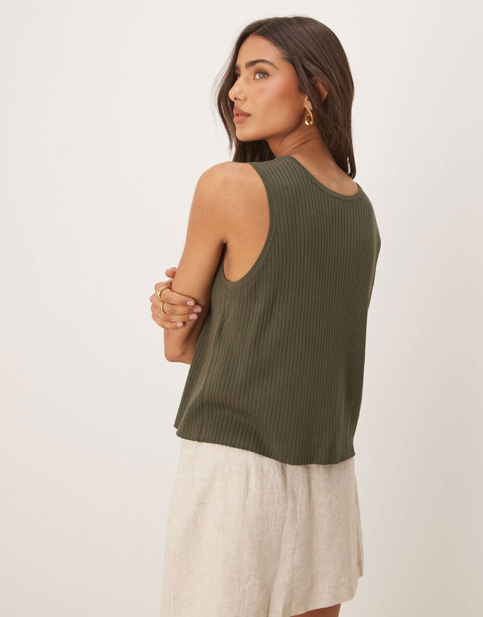 JDY tie front reversible knitted vest in khaki - ASOS Sample Sale