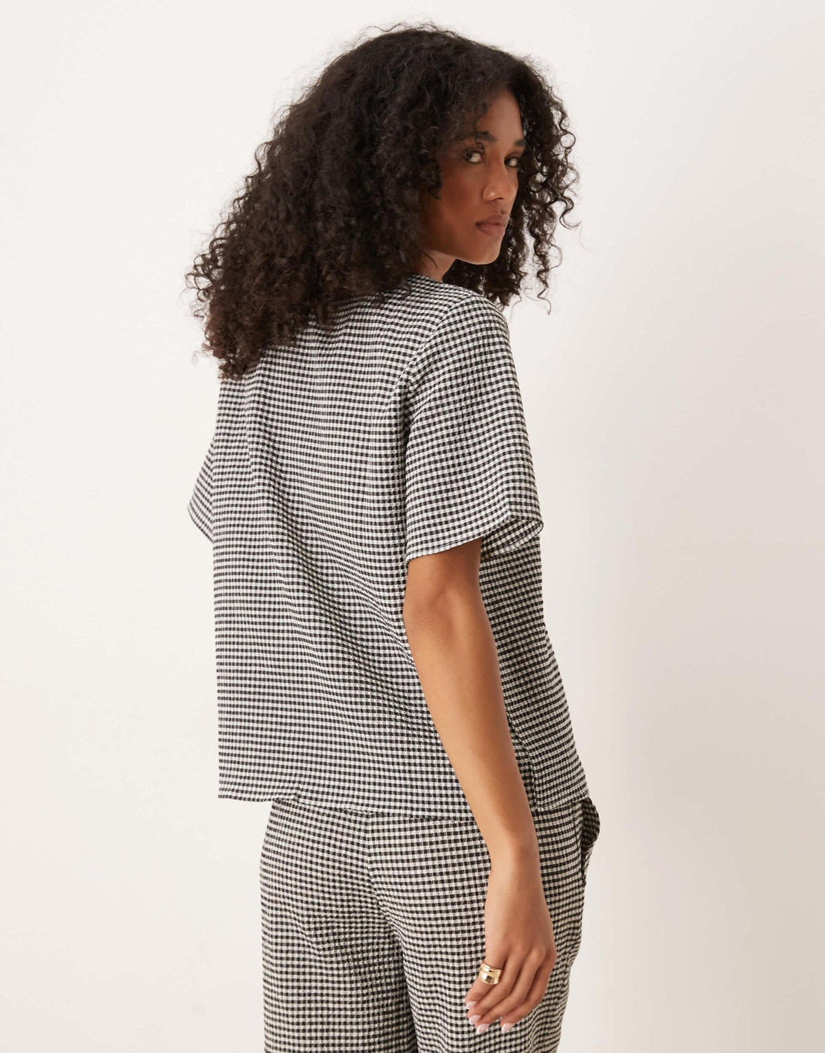 JDY tie front seersucker top co-ord in black gingham - ASOS Sample Sale