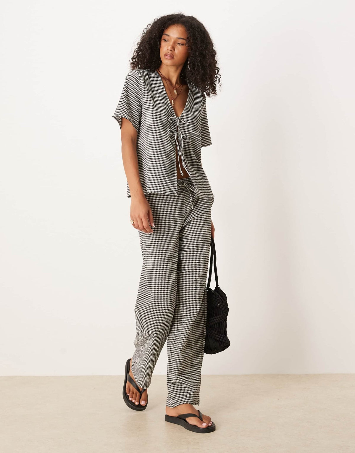 JDY tie front seersucker top co-ord in black gingham - ASOS Sample Sale