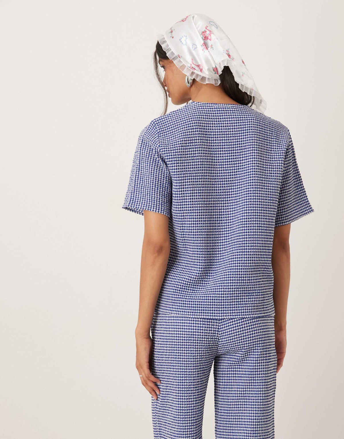 JDY tie front seersucker top co-ord in blue gingham - ASOS Sample Sale