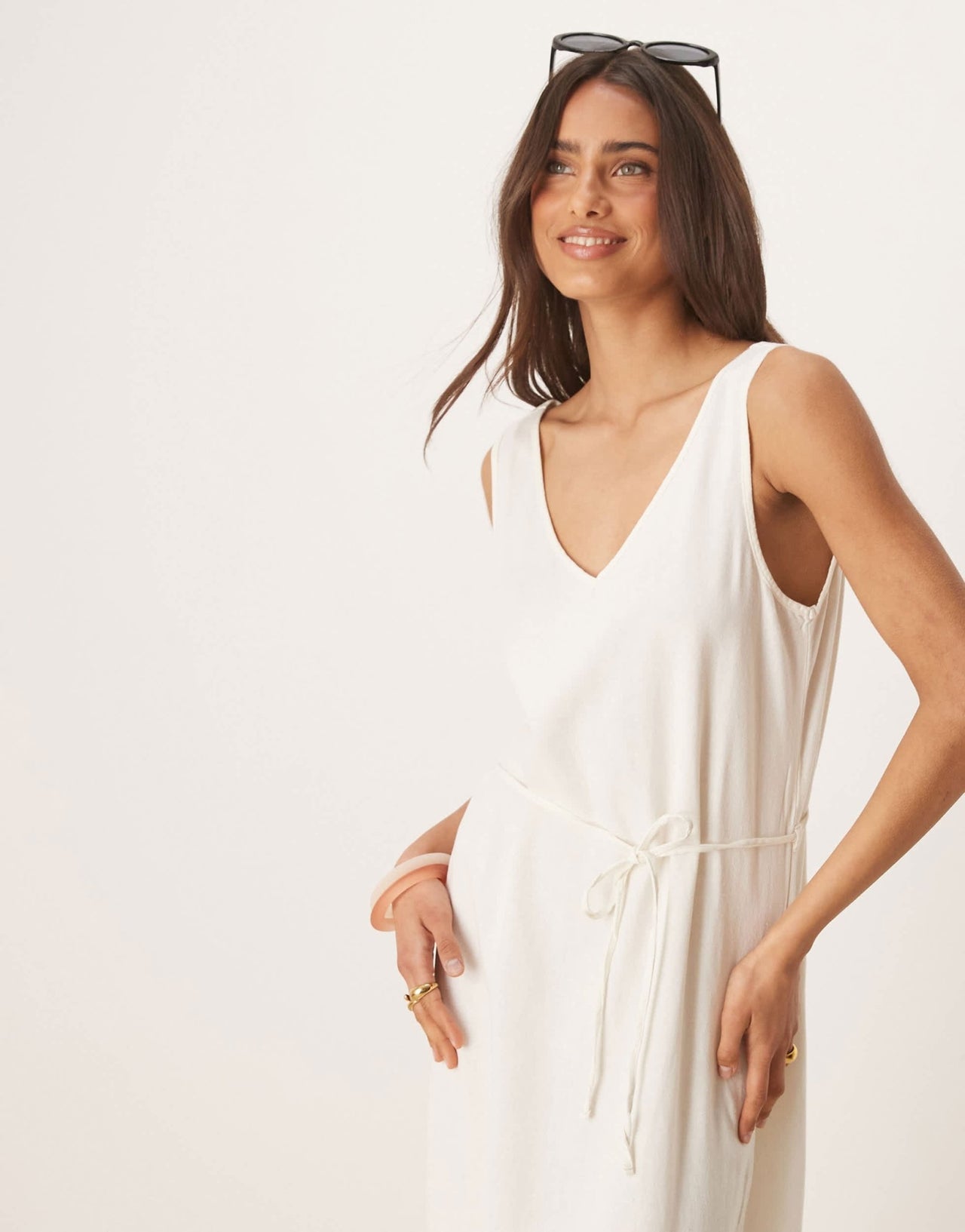 JDY tie waist linen blend maxi dress in white - ASOS Sample Sale