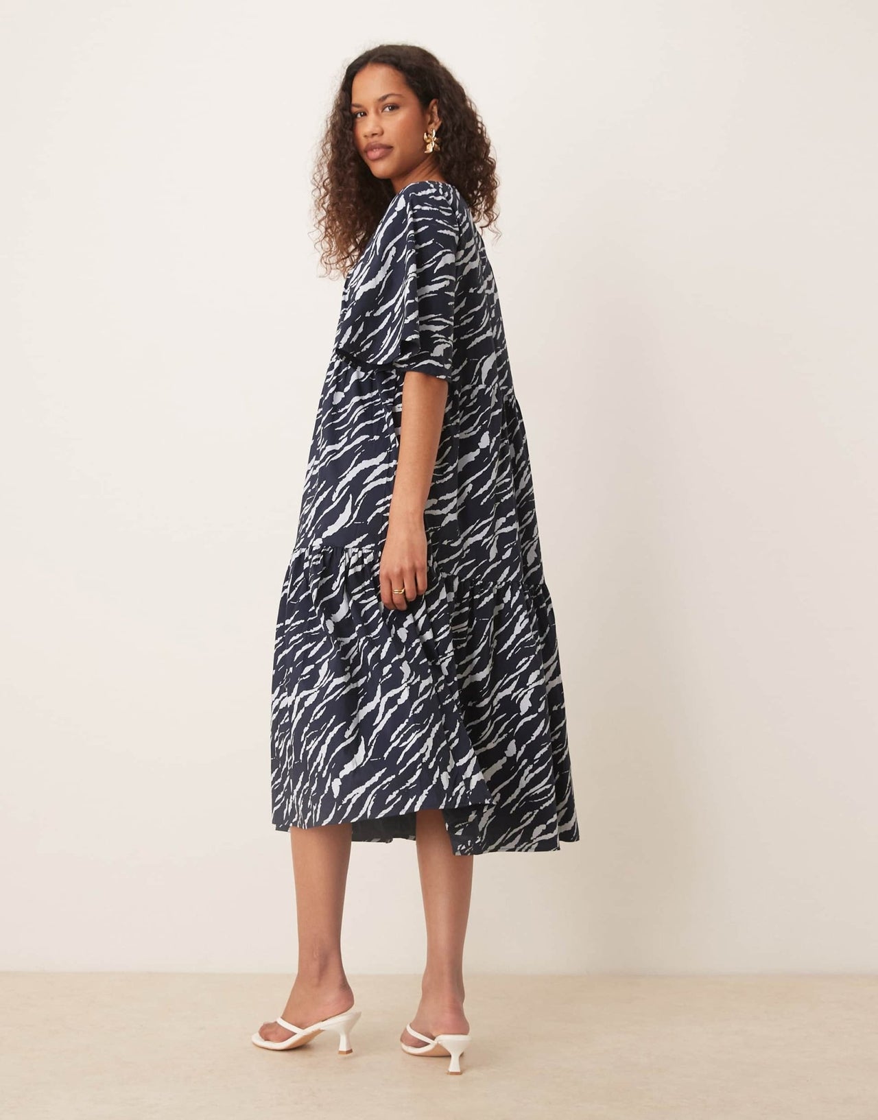 JDY tiered short sleeve midi dress in navy zebra print - ASOS Sample Sale