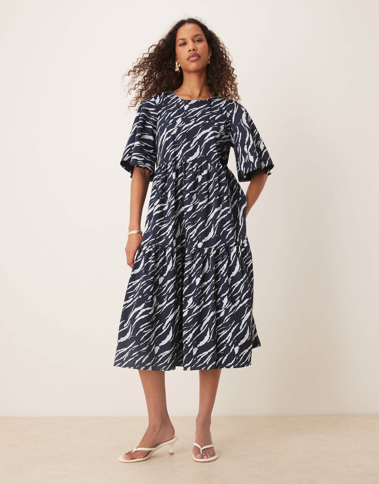 JDY tiered short sleeve midi dress in navy zebra print - ASOS Sample Sale